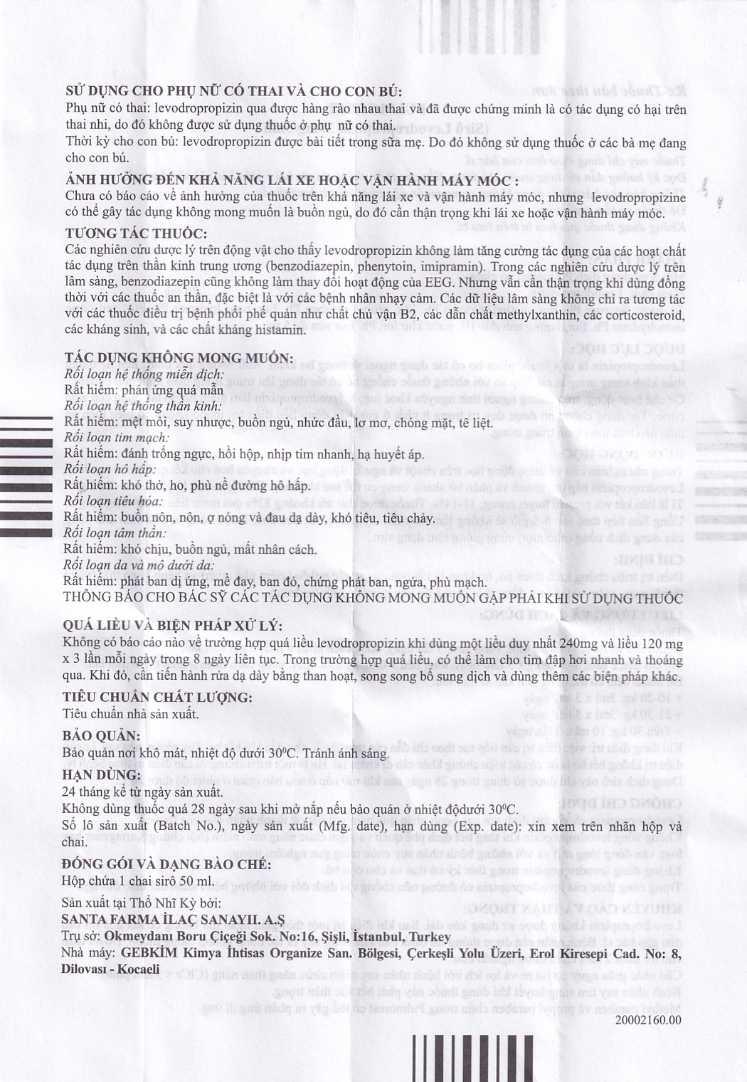 Siro Pulmorest Santa điều trị triệu chứng kích thích ho, ho khan (50ml)