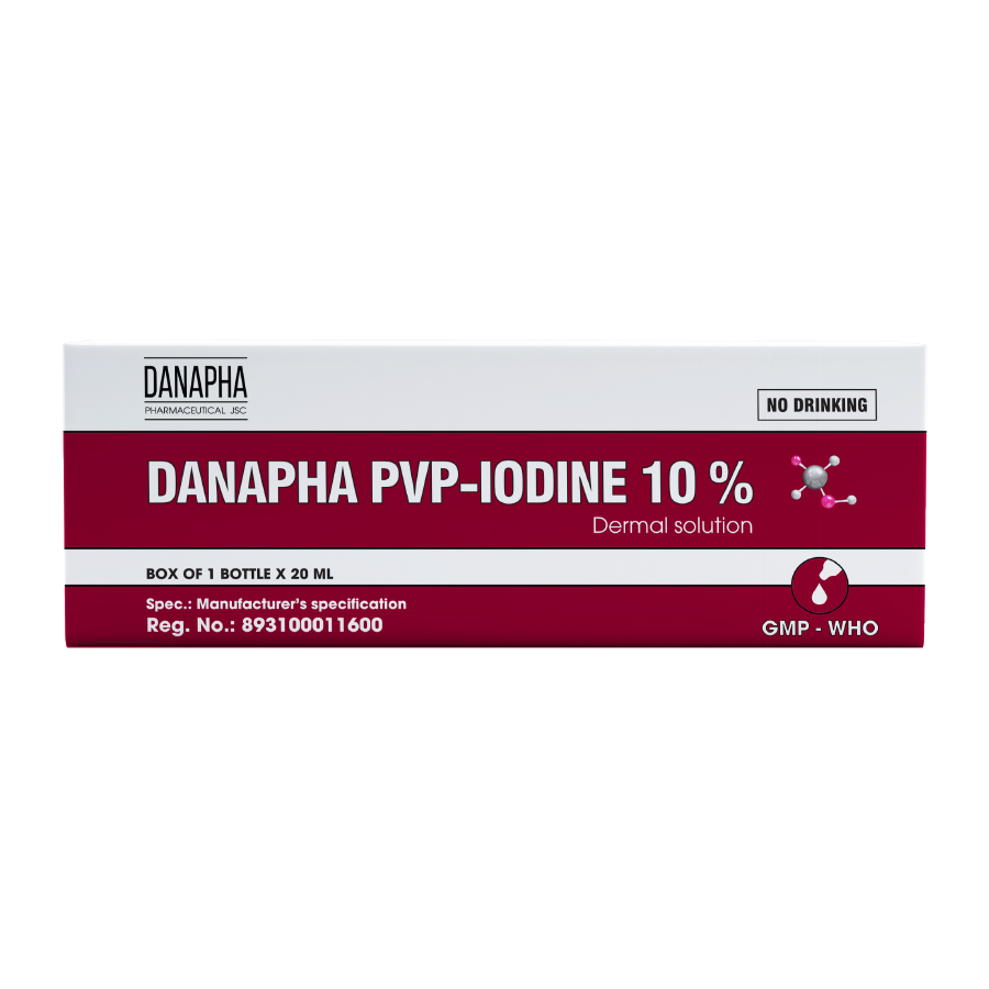 Dung dịch PVP - IODINE 10% Danapha sát trùng vết thương hoặc vết bỏng bề mặt (20ml)