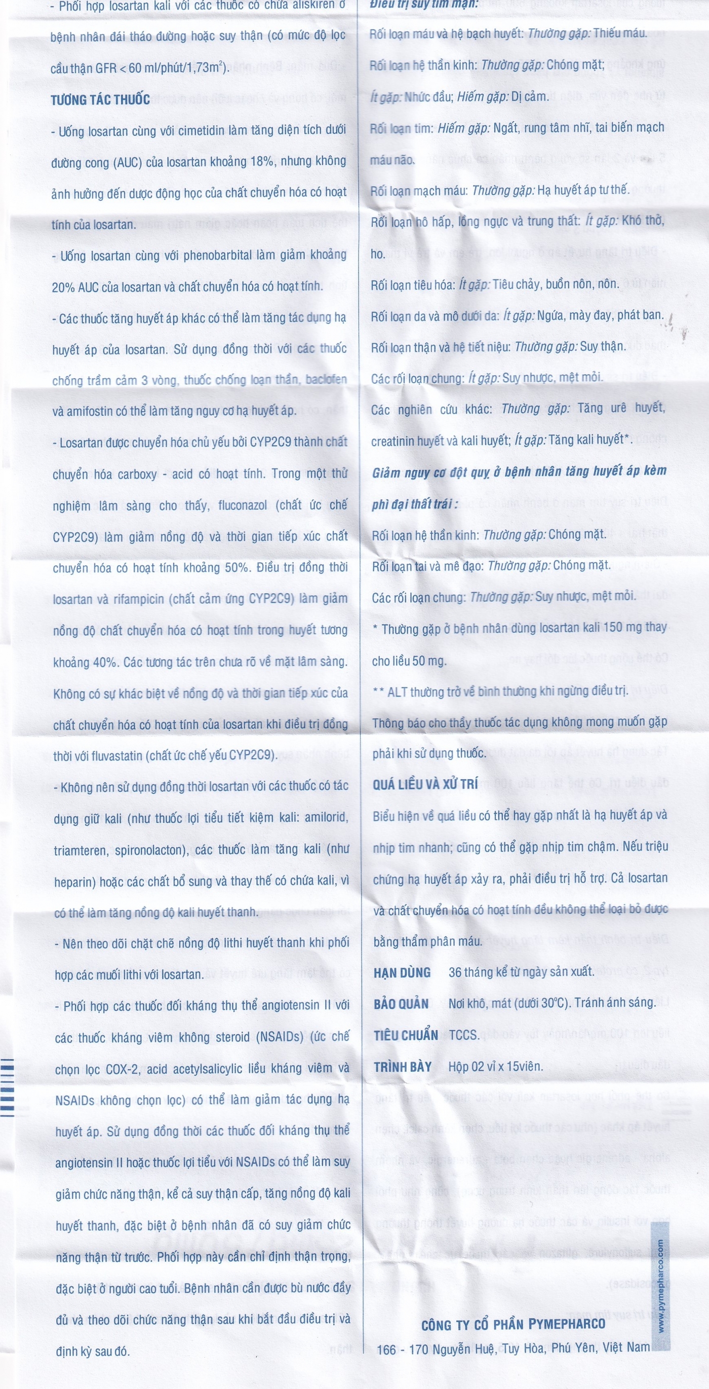 Thuốc Pyzacar 50 Pymepharco chống tăng huyết áp (2 vỉ x 15 viên)