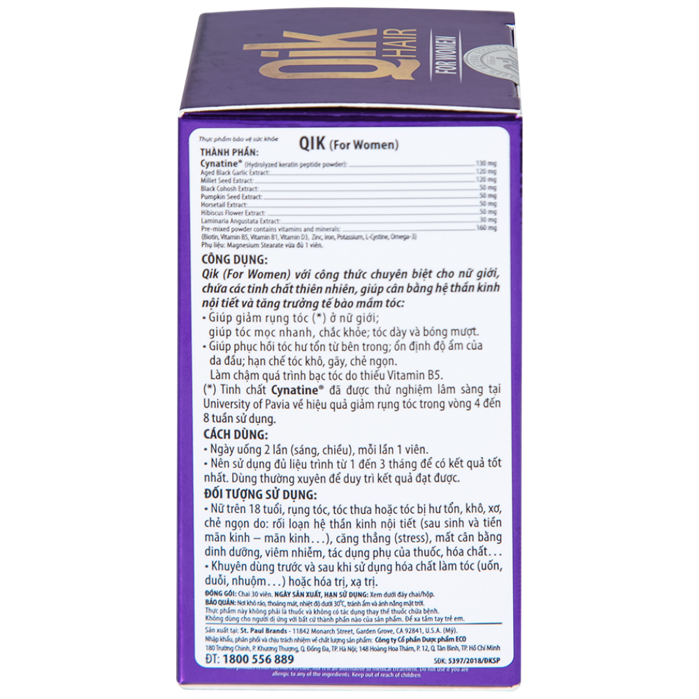 Viên giúp giảm rụng tóc ở nữ giới giúp mọc tóc Ecogreen Qik Hair For Women (30 viên)