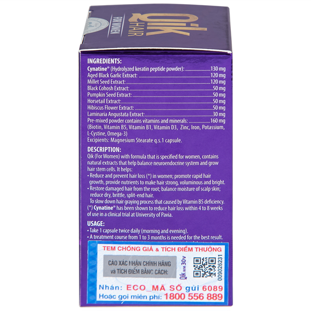 Viên giúp giảm rụng tóc ở nữ giới giúp mọc tóc Ecogreen Qik Hair For Women (30 viên)