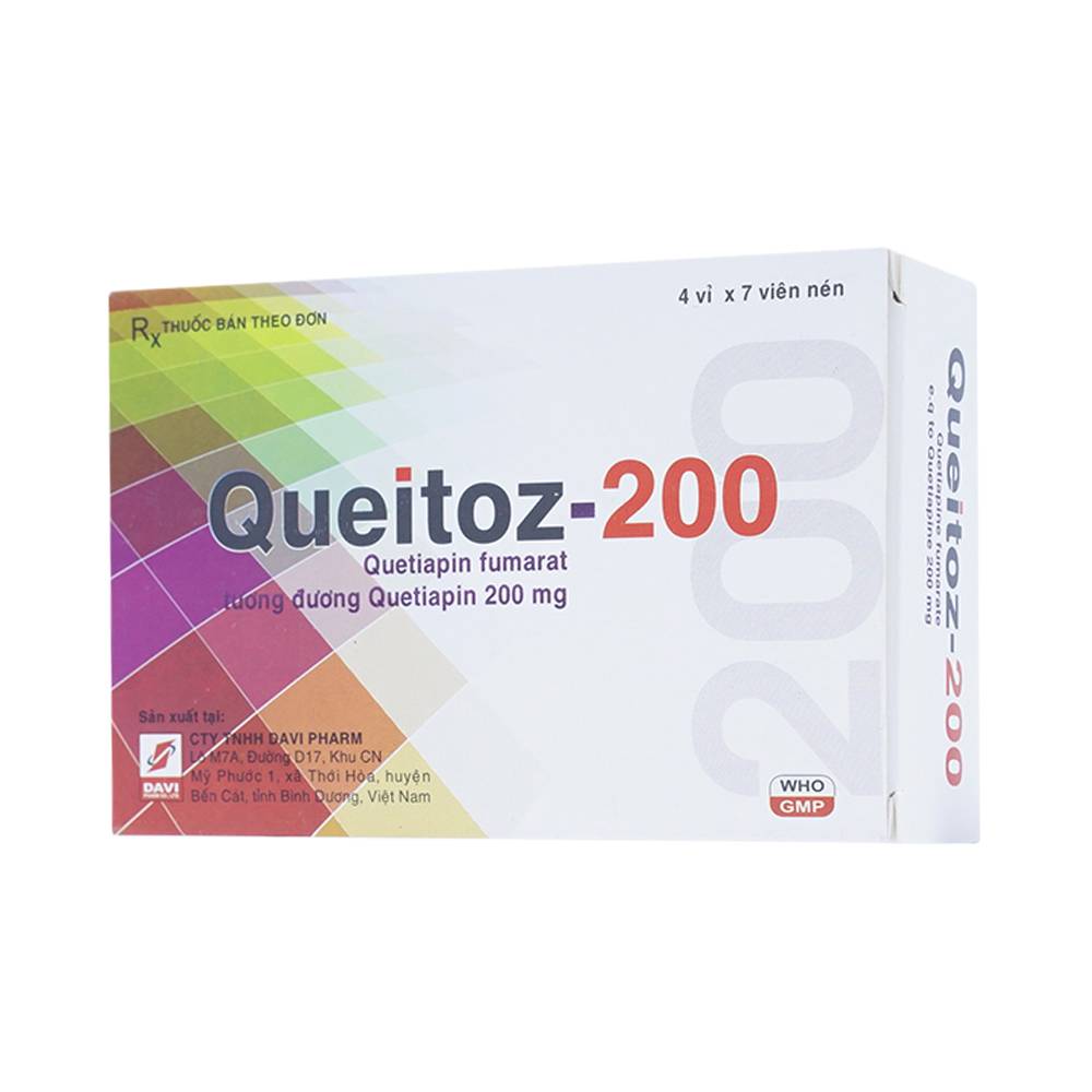 Thuốc Queitoz-200 Davipharm điều trị tâm thần phân liệt (4 vỉ x 7 viên)