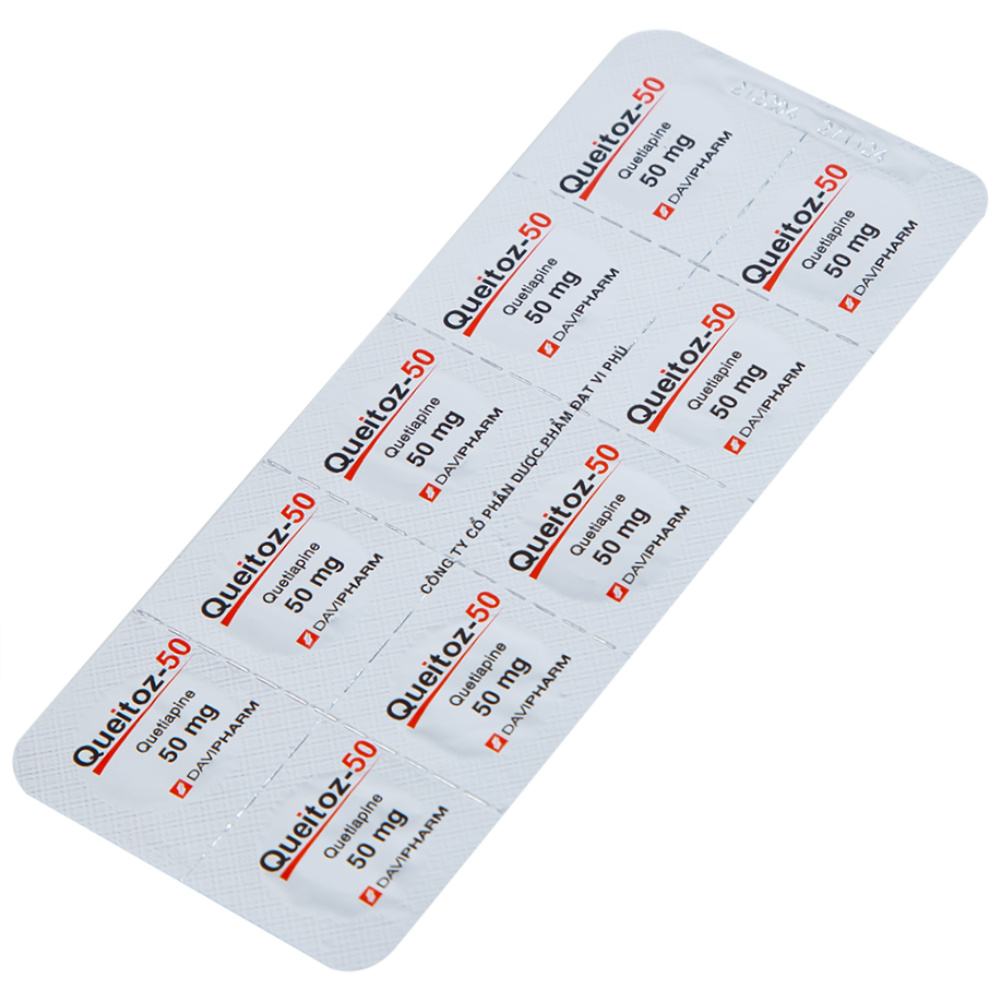 Thuốc Queitoz-50 Davipharm điều trị tâm thần phân liệt, rối loạn lưỡng cực (3 vỉ x 10 viên) 