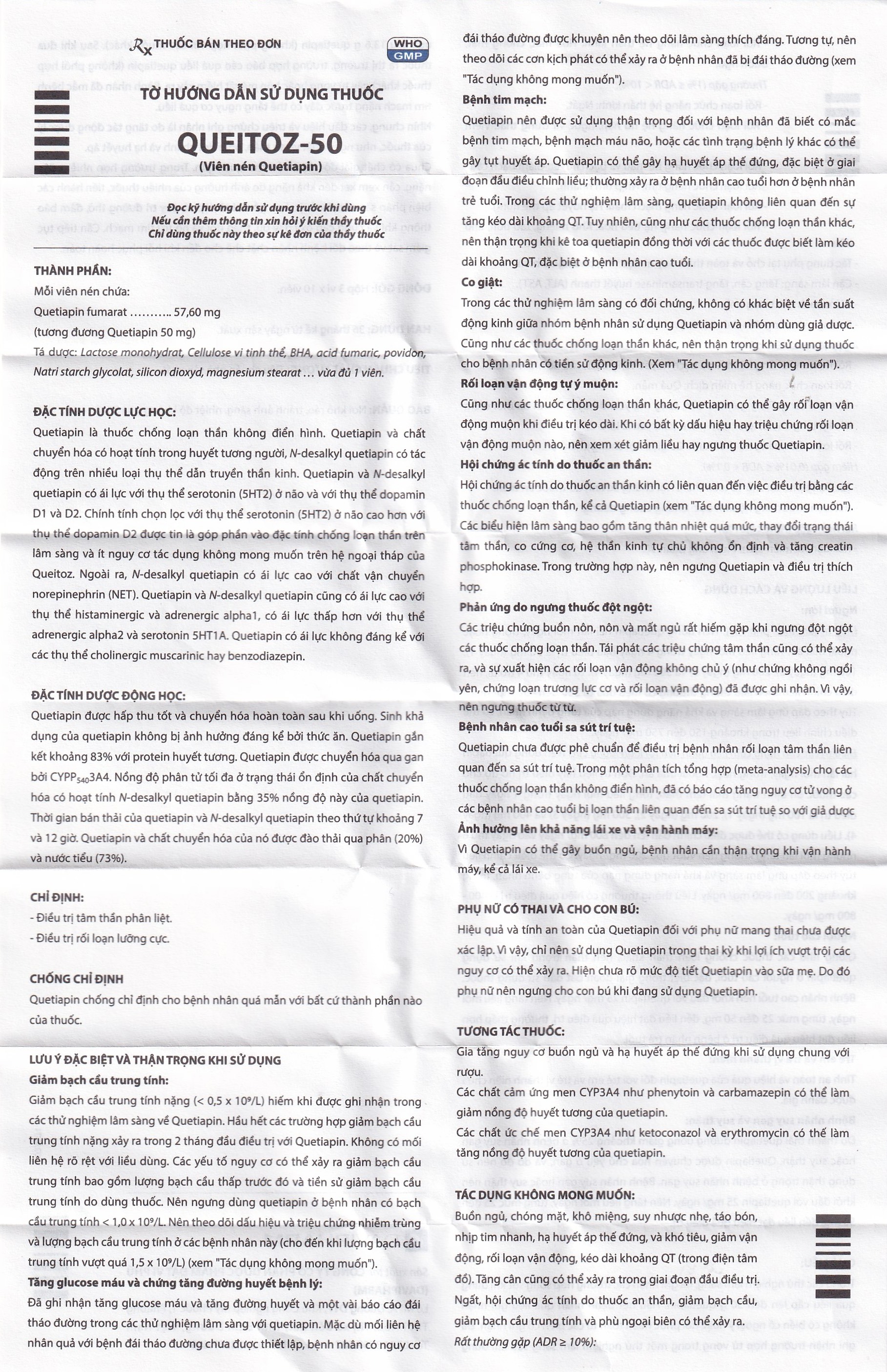 Thuốc Queitoz-50 Davipharm điều trị tâm thần phân liệt, rối loạn lưỡng cực (3 vỉ x 10 viên) 