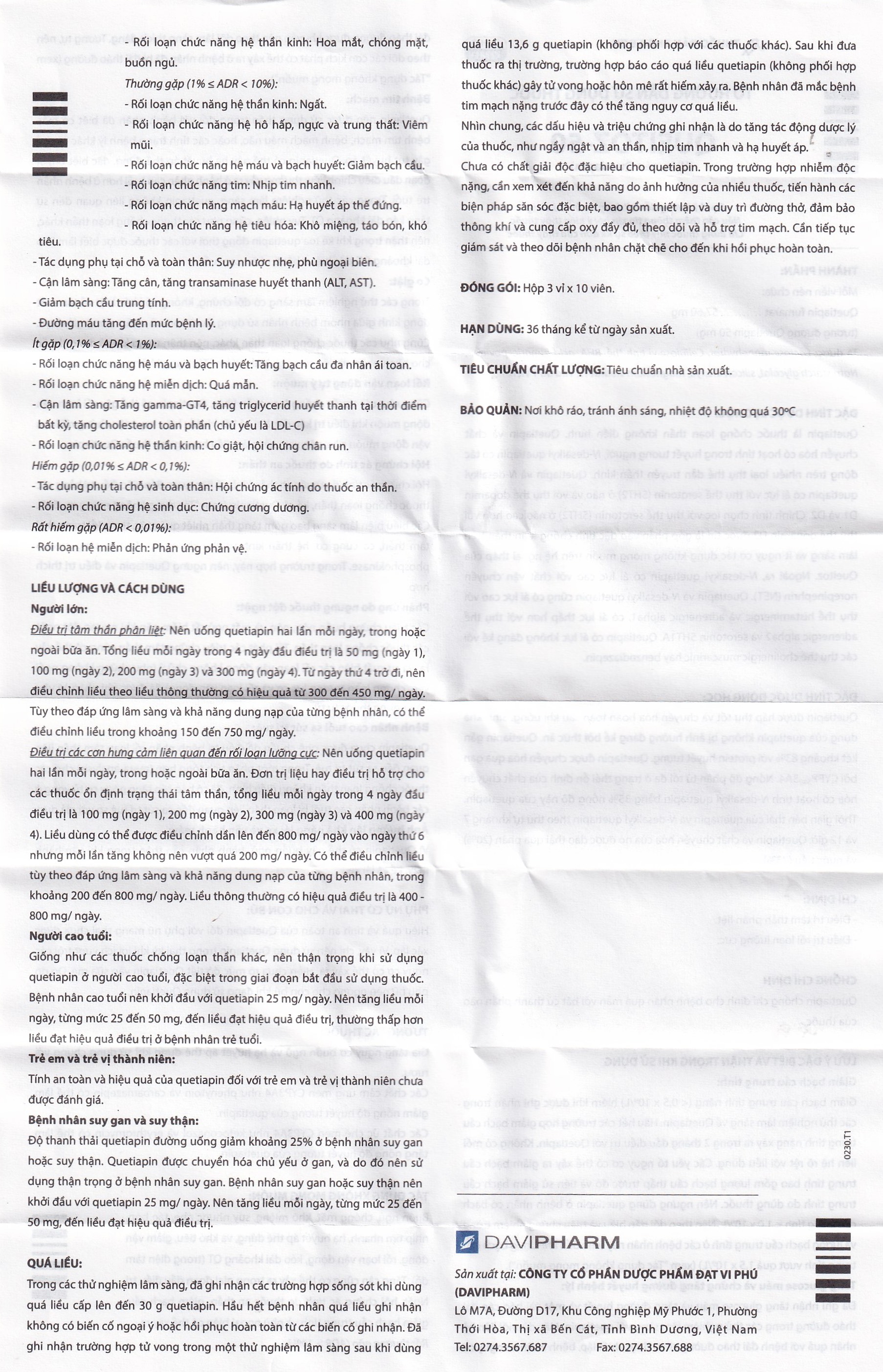Thuốc Queitoz-50 Davipharm điều trị tâm thần phân liệt, rối loạn lưỡng cực (3 vỉ x 10 viên) 