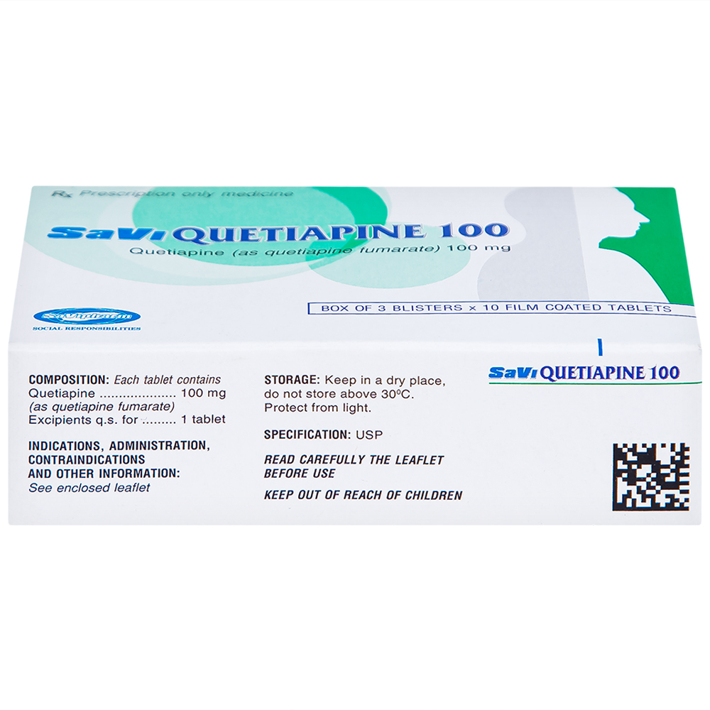 Thuốc Savi Quetiapine 100 điều trị tâm thần phân liệt (3 vỉ x 10 viên)