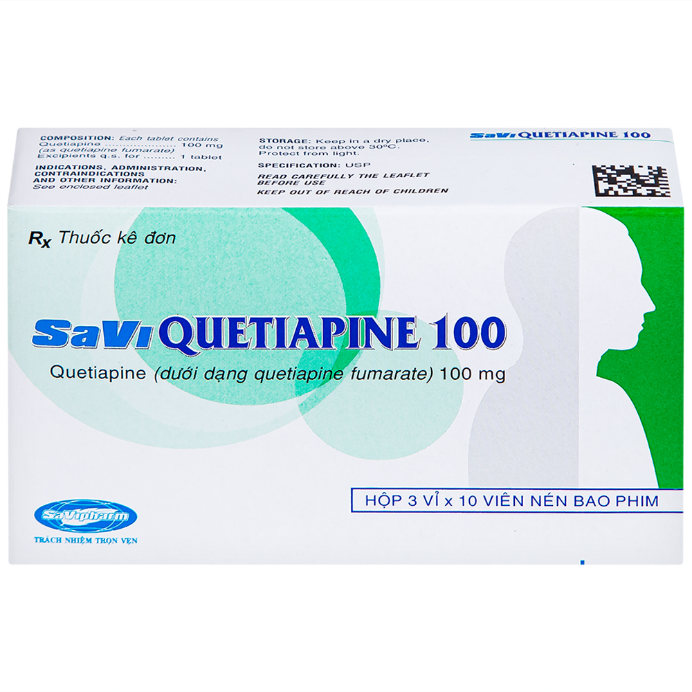 Thuốc Savi Quetiapine 100 điều trị tâm thần phân liệt (3 vỉ x 10 viên)