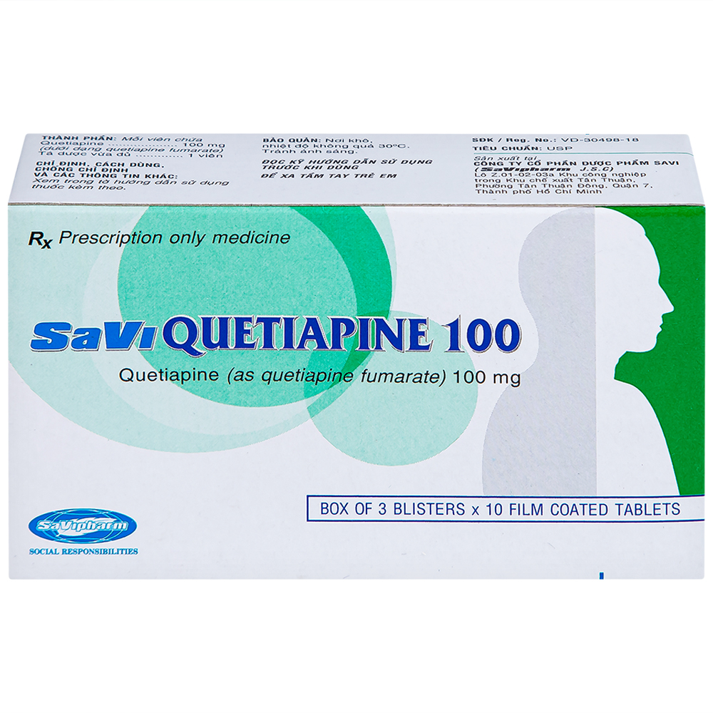 Thuốc Savi Quetiapine 100 điều trị tâm thần phân liệt (3 vỉ x 10 viên)