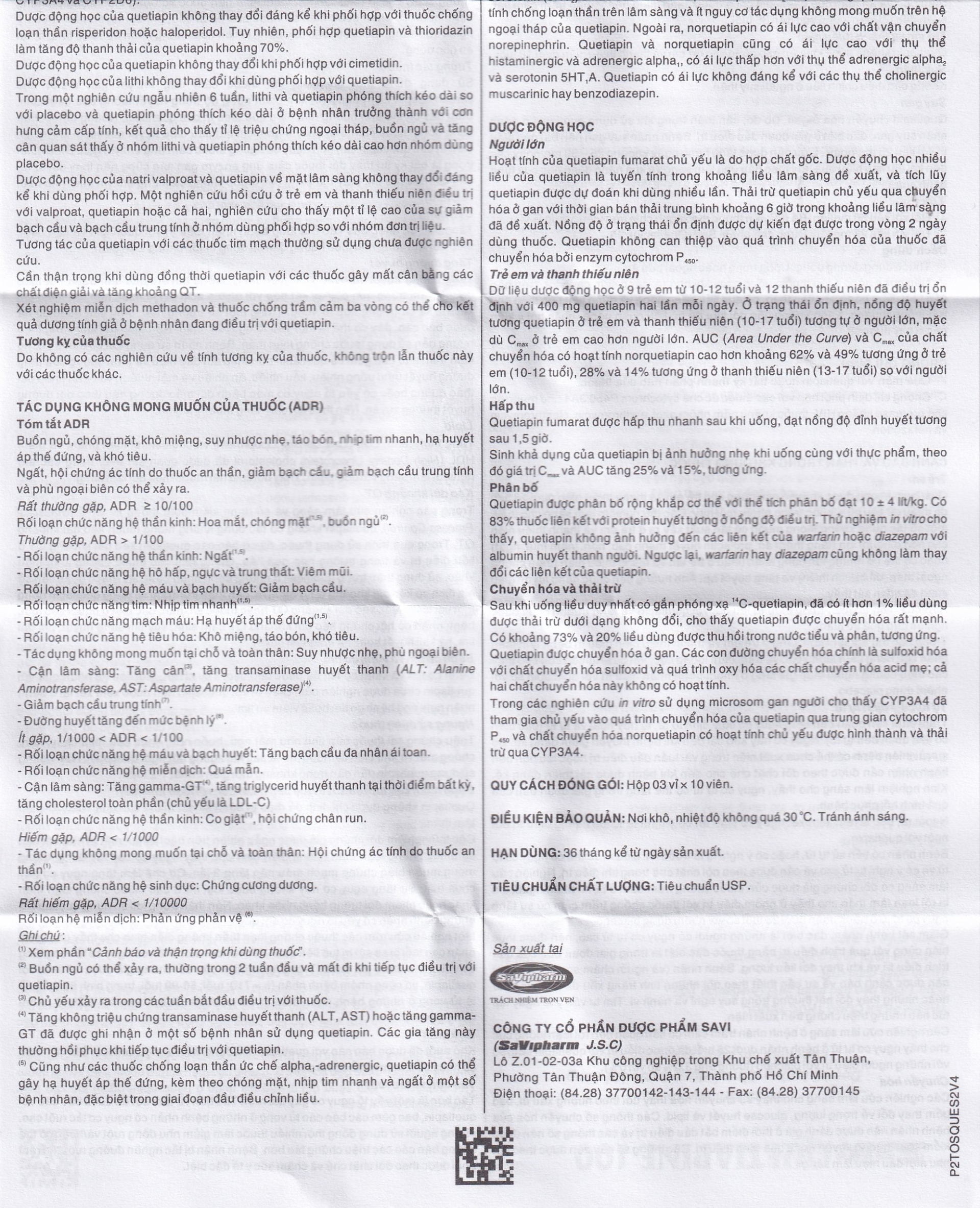 Thuốc Savi Quetiapine 100 điều trị tâm thần phân liệt (3 vỉ x 10 viên)