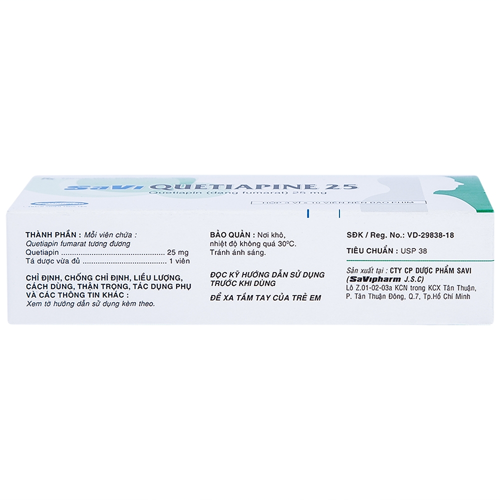 Thuốc Savi Quetiapine 25 điều trị tâm thần phân liệt (3 vỉ x 10 viên)