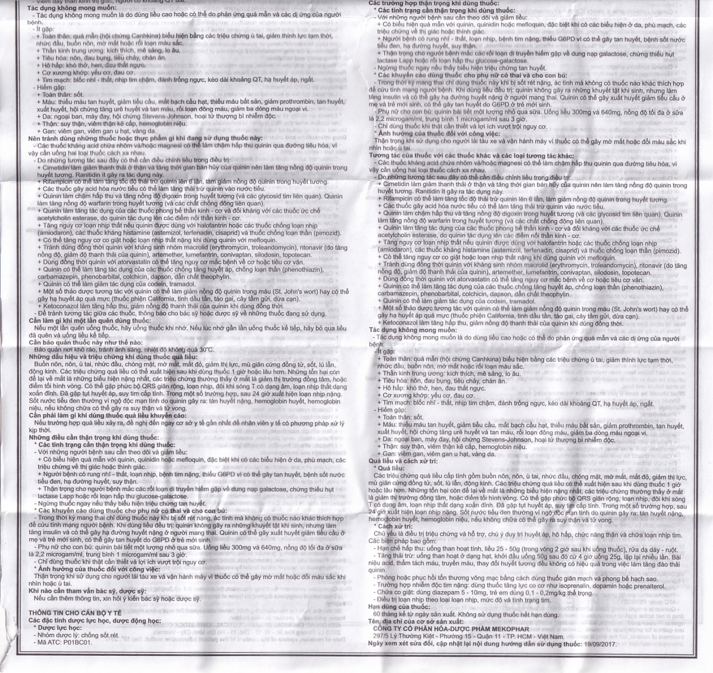 Thuốc Quinine Sulphate 250mg Mekophar điều trị sốt rét (180 viên)