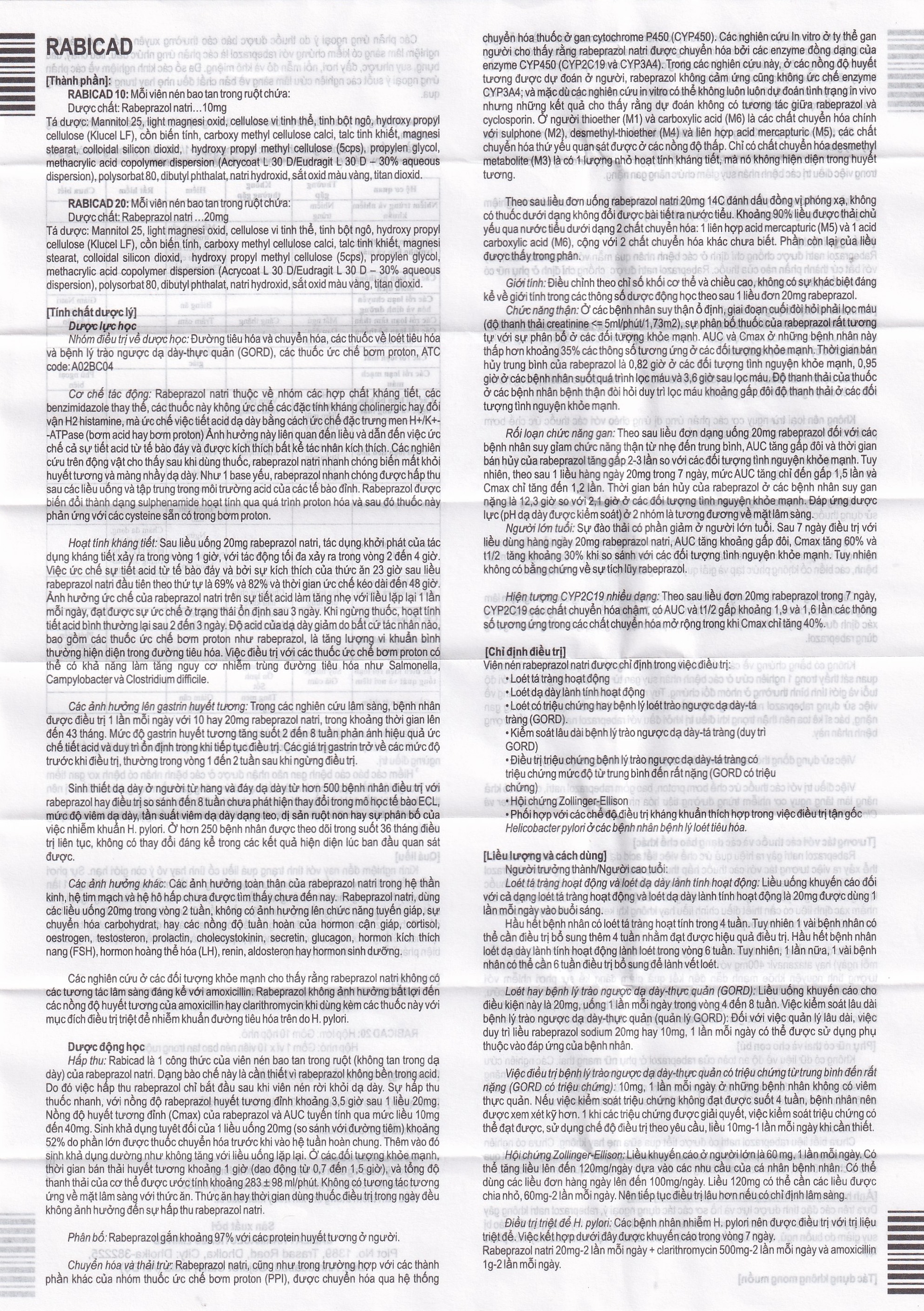 Thuốc Rabicad 20 Cadila điều trị viêm loét dạ dày, tá tràng (1 vỉ x 10 viên)
