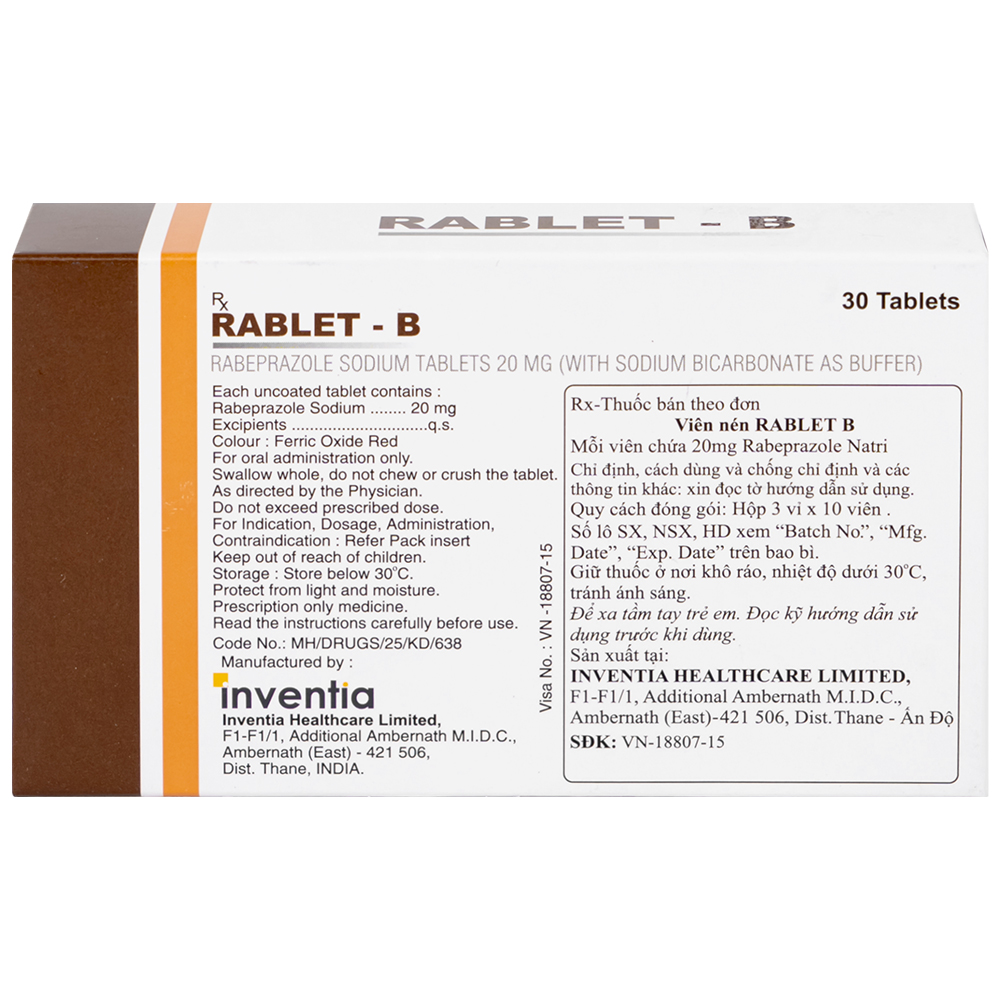 Thuốc Rablet-B Inventia điều trị loét do hội chứng trào ngược dạ dày, thực quản (3 vỉ x 10 viên)