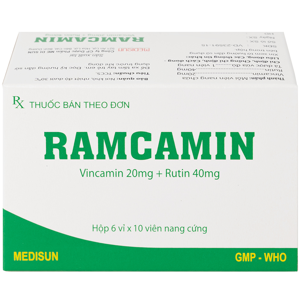 Thuốc Ramcamin Medisun hỗ trợ điều trị tuần hoàn não, suy giảm trí nhớ (6 vỉ x 10 viên)