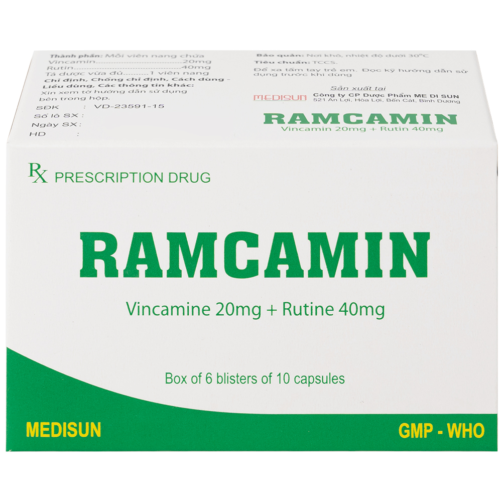 Thuốc Ramcamin Medisun hỗ trợ điều trị tuần hoàn não, suy giảm trí nhớ (6 vỉ x 10 viên)
