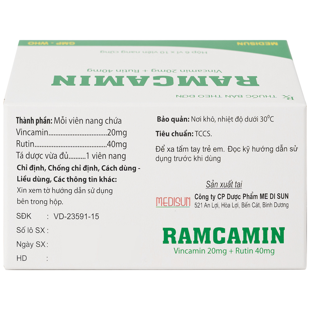 Thuốc Ramcamin Medisun hỗ trợ điều trị tuần hoàn não, suy giảm trí nhớ (6 vỉ x 10 viên)