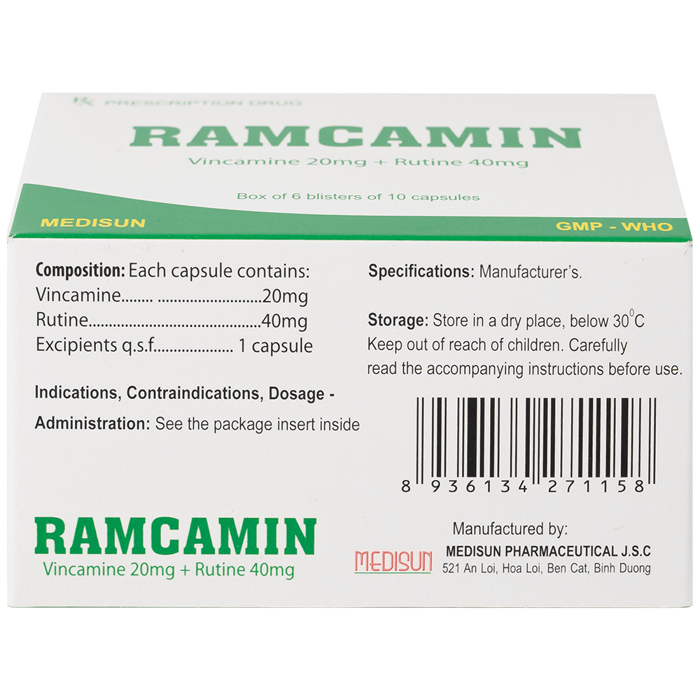 Thuốc Ramcamin Medisun hỗ trợ điều trị tuần hoàn não, suy giảm trí nhớ (6 vỉ x 10 viên)