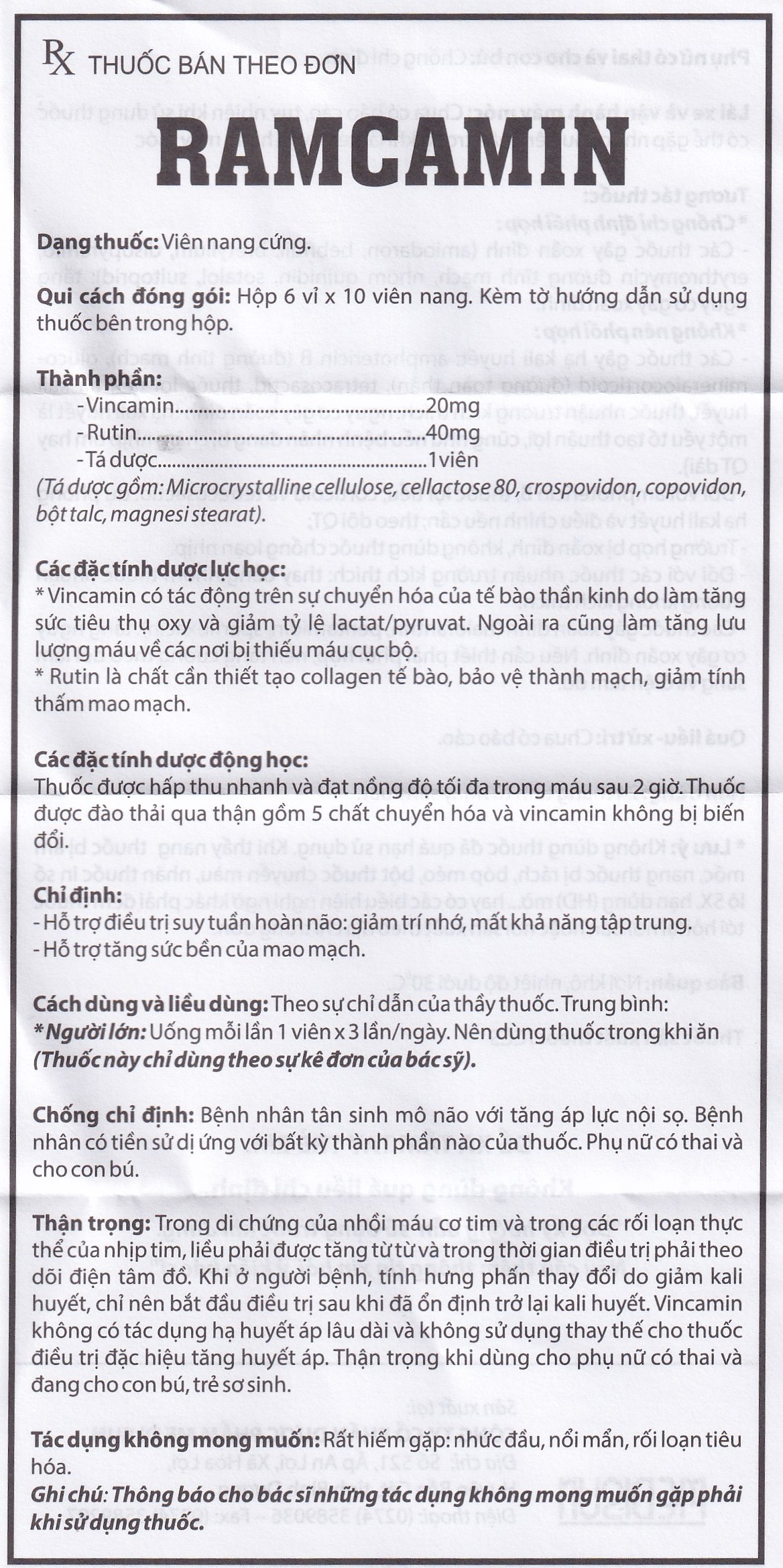 Thuốc Ramcamin Medisun hỗ trợ điều trị tuần hoàn não, suy giảm trí nhớ (6 vỉ x 10 viên)