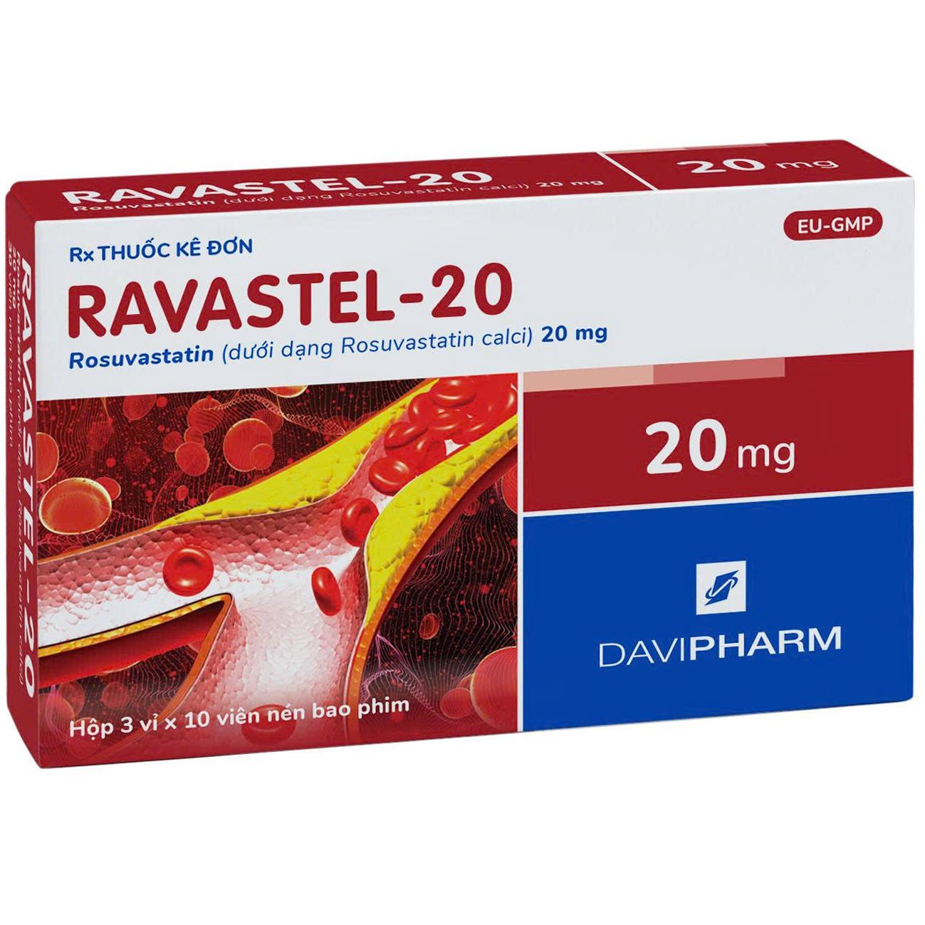 Thuốc Ravastel-20 Davipharm điều trị tăng cholesterol huyết, phòng ngừa biến cố tim mạch (3 vỉ x 10 viên)