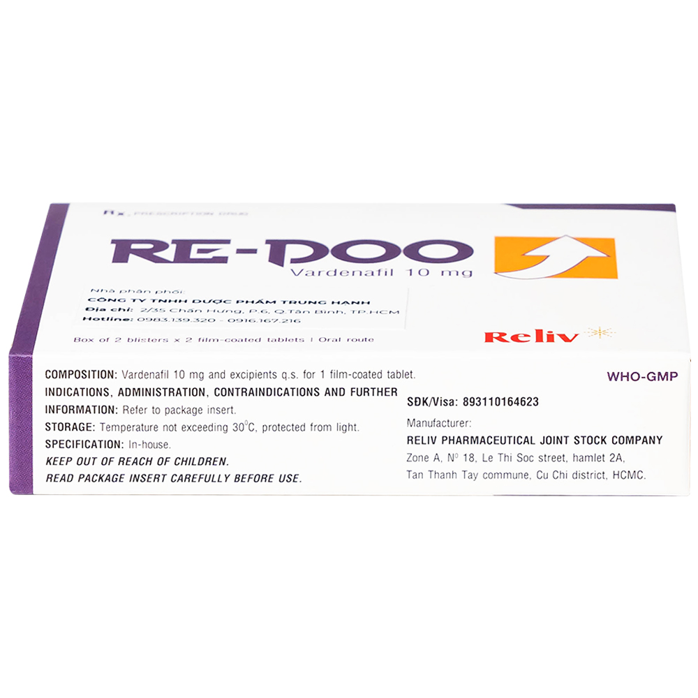 Thuốc Re-Doo 10mg Reliv điều trị rối loạn chức năng cương dương (2 vỉ x 2 viên)