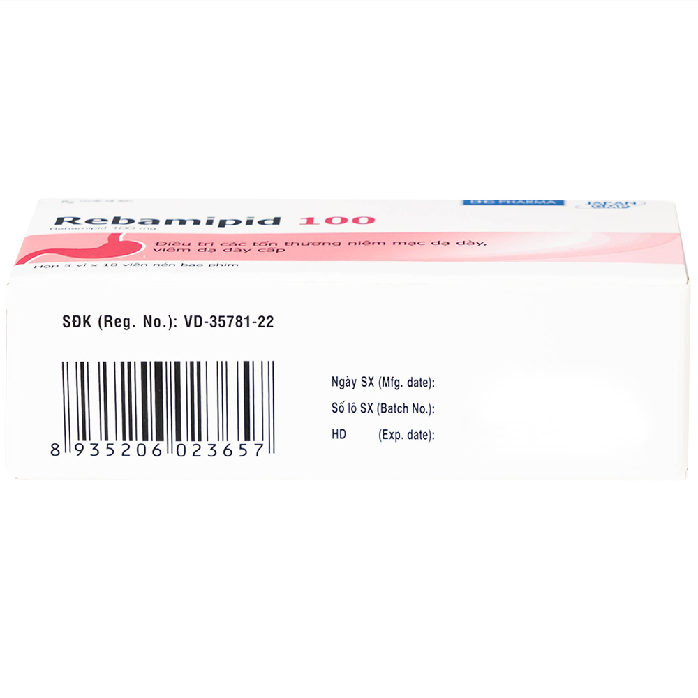 Thuốc Rebamipid 100 DHG điều trị loét dạ dày (5 vỉ x 10 viên)