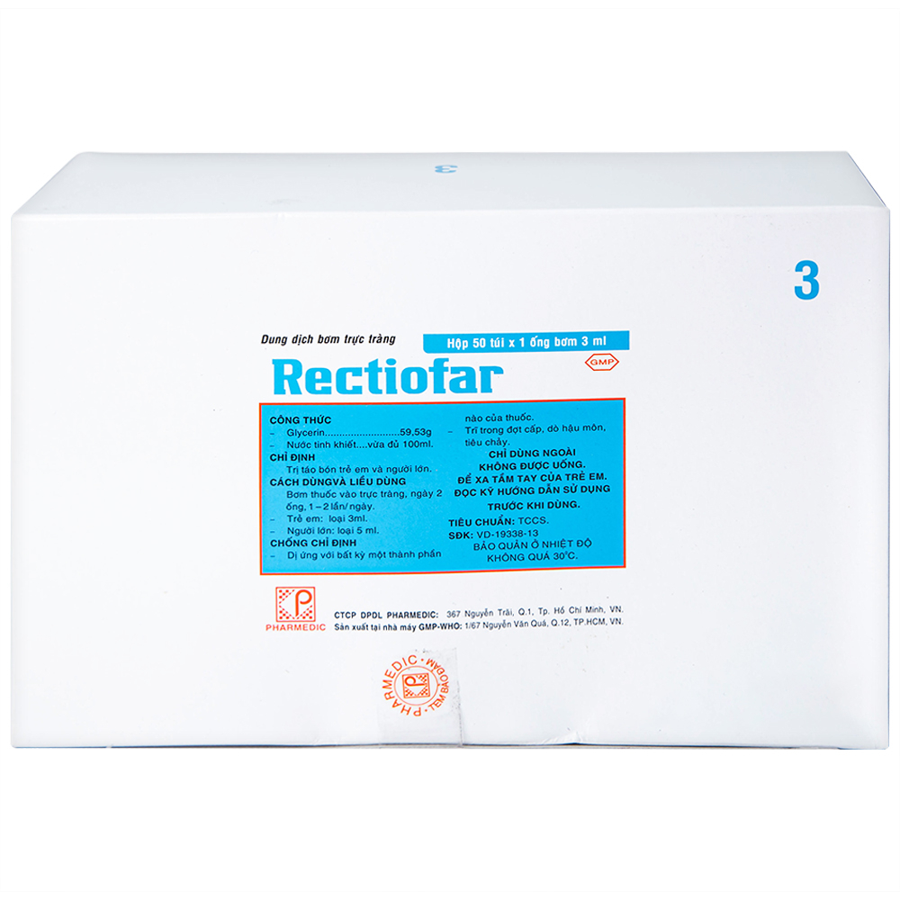 Dung dịch Rectiofar Pharmedic điều trị táo bón (50 túi x 1 ống bơm 3ml)