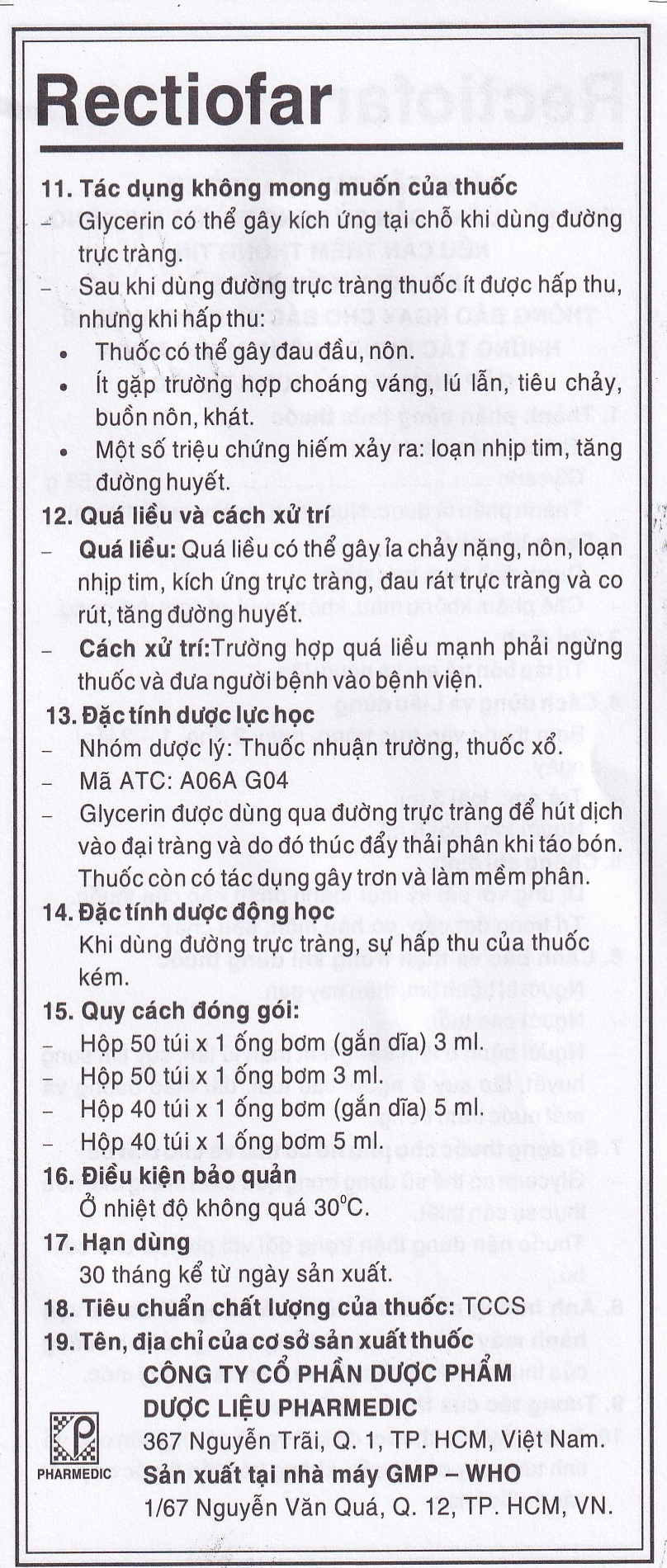 Dung dịch Rectiofar Pharmedic điều trị táo bón (40 túi x 1 ống bơm 5ml)