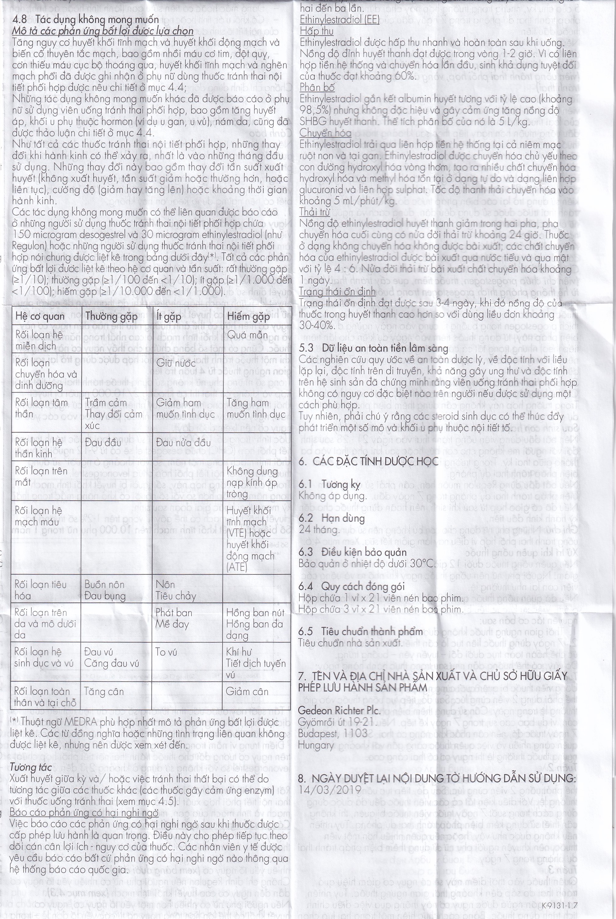 Thuốc Regulon Gedeon tránh thai hằng ngày (1 vỉ x 21 viên)