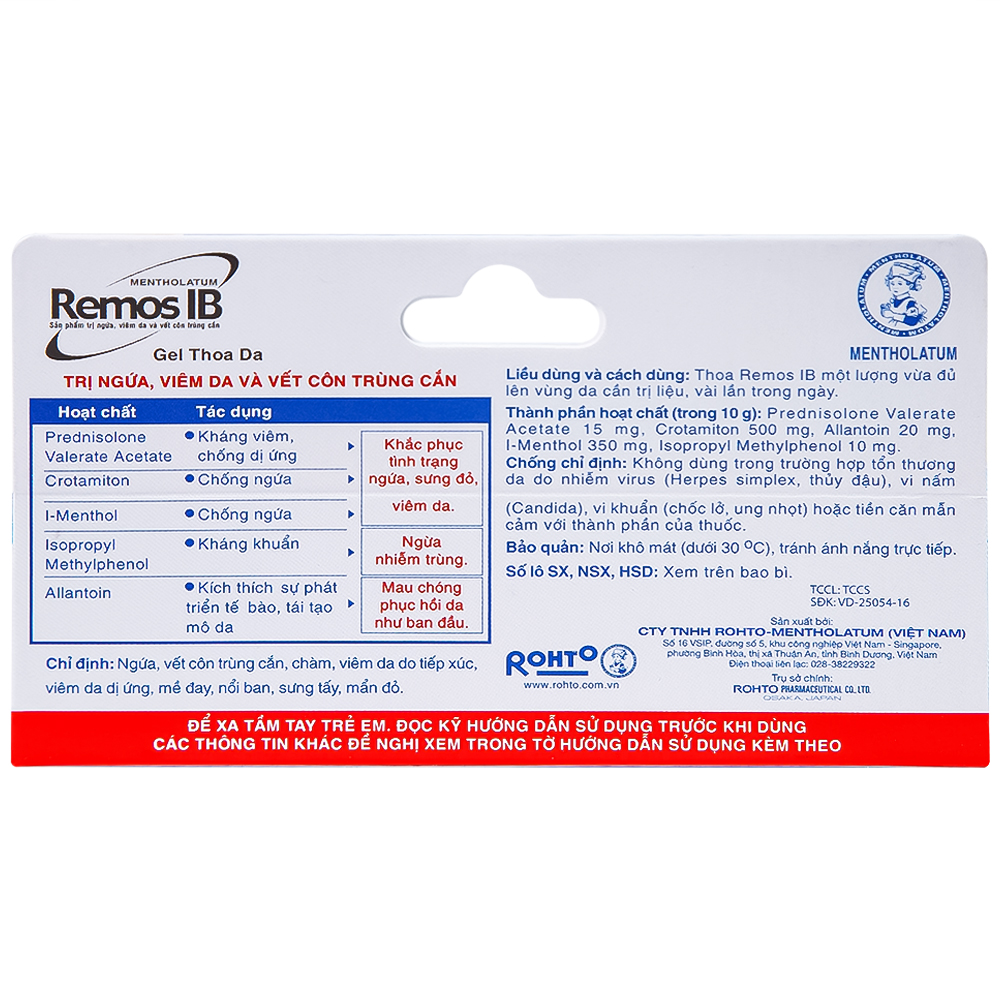Gel Remos IB trị ngứa, viêm da và vết côn trùng cắn (10g)