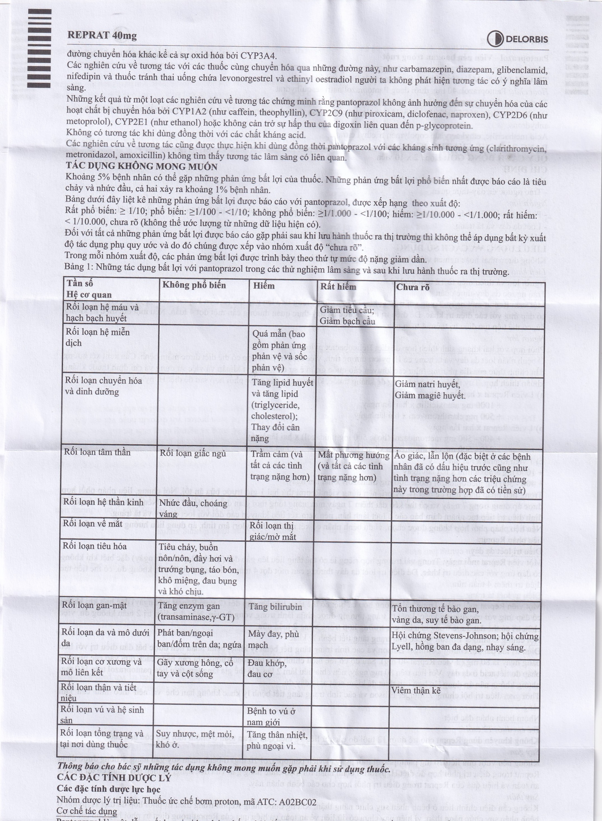 Thuốc Reprat 40mg Delorbis điều trị trào ngược dạ dày, thực quản (2 vỉ x 10 viên)