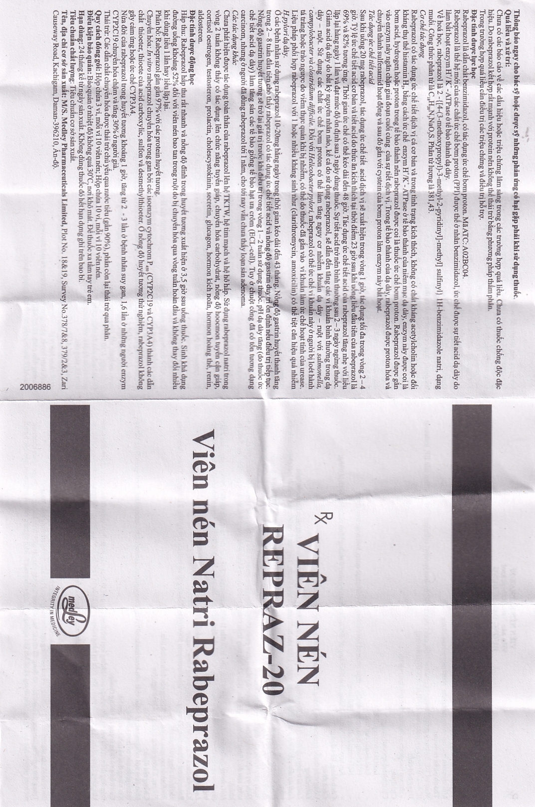 Thuốc Repraz 20mg Medley điều trị loét dạ dày tá tràng (3 vỉ x 10 viên)