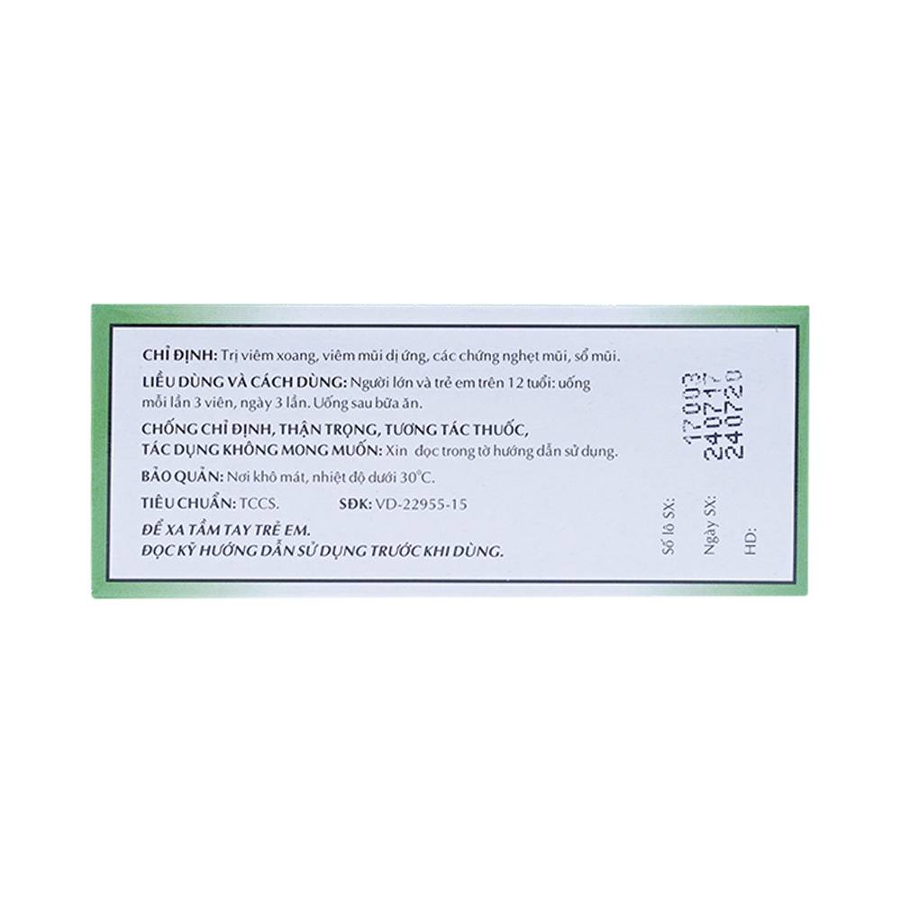 Thuốc Rhinassin-OPC điều trị viêm xoang, viêm mũi dị ứng (5 vỉ x 10 viên)