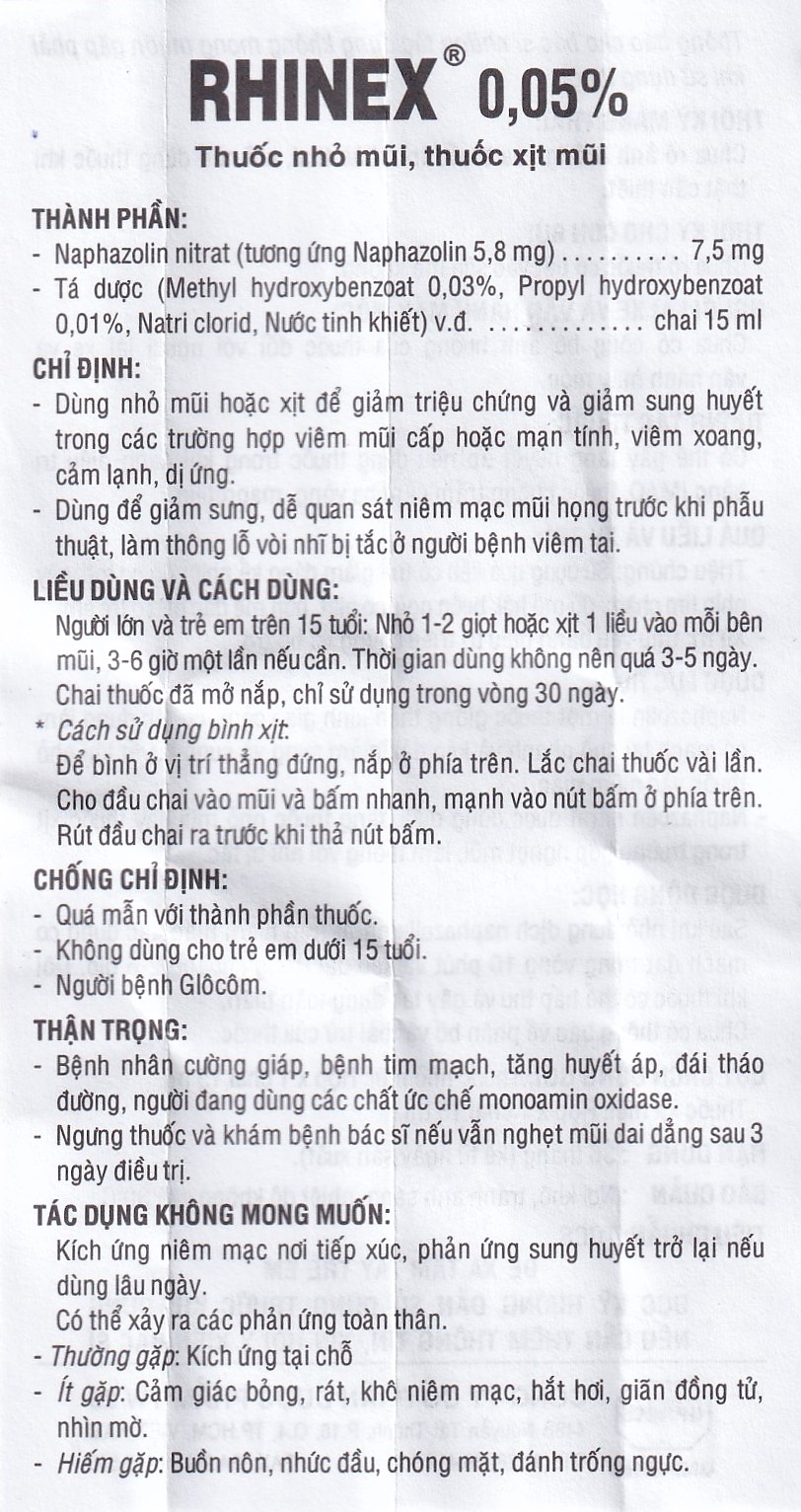 Thuốc nhỏ mũi Rhinex 0.05% Uphace giảm sung huyết, viêm xoang, viêm mũi dị ứng (15ml)