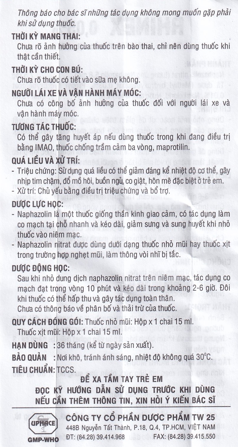 Thuốc nhỏ mũi Rhinex 0.05% Uphace giảm sung huyết, viêm xoang, viêm mũi dị ứng (15ml)