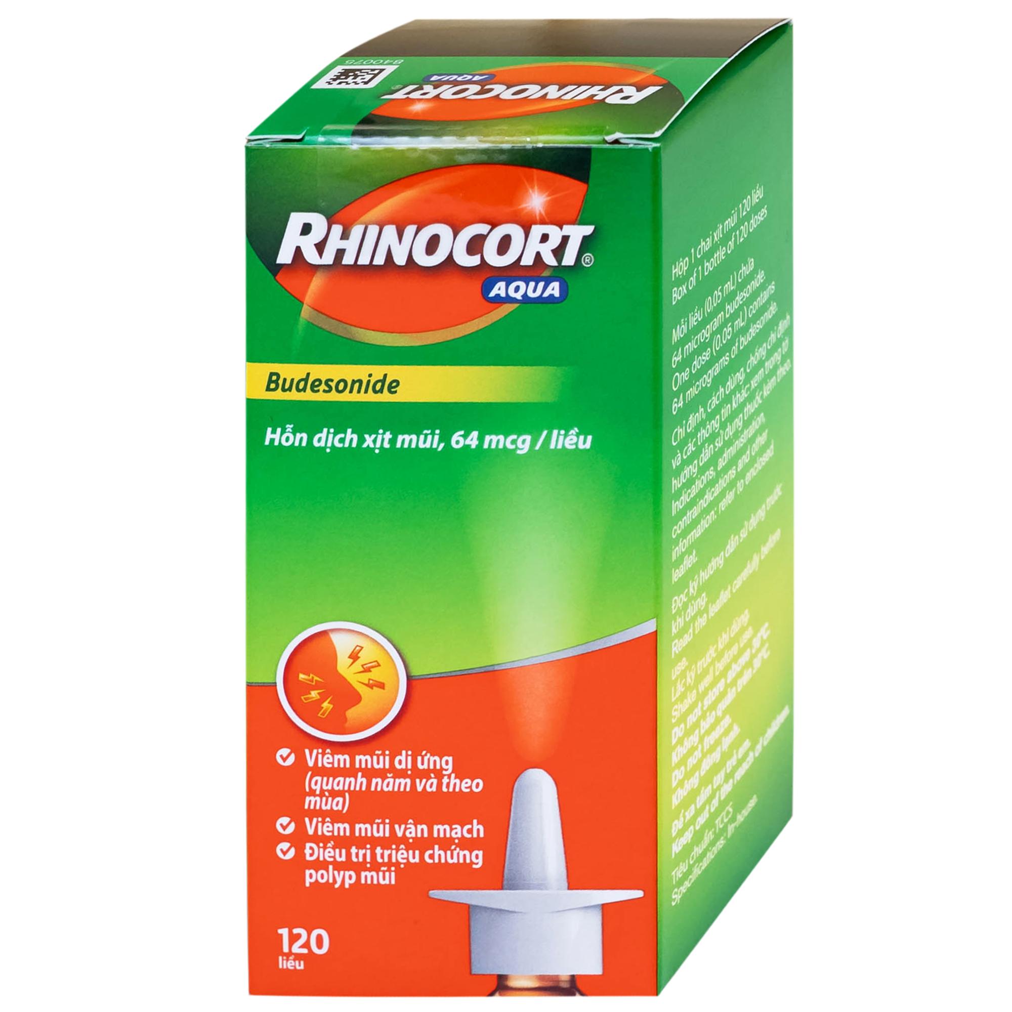 Thuốc Rhinocort Aqua 64mcg McNeil điều trị trong các trường hợp viêm mũi dị ứng quanh năm và viêm mũi dị ứng theo mùa (120 liều)