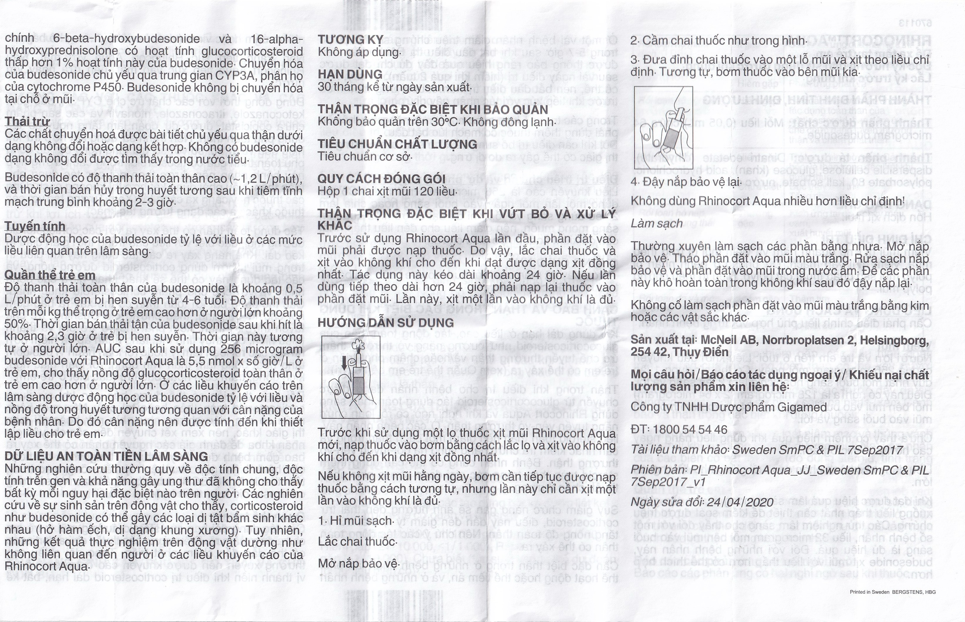 Thuốc Rhinocort Aqua 64mcg McNeil điều trị trong các trường hợp viêm mũi dị ứng quanh năm và viêm mũi dị ứng theo mùa (120 liều)