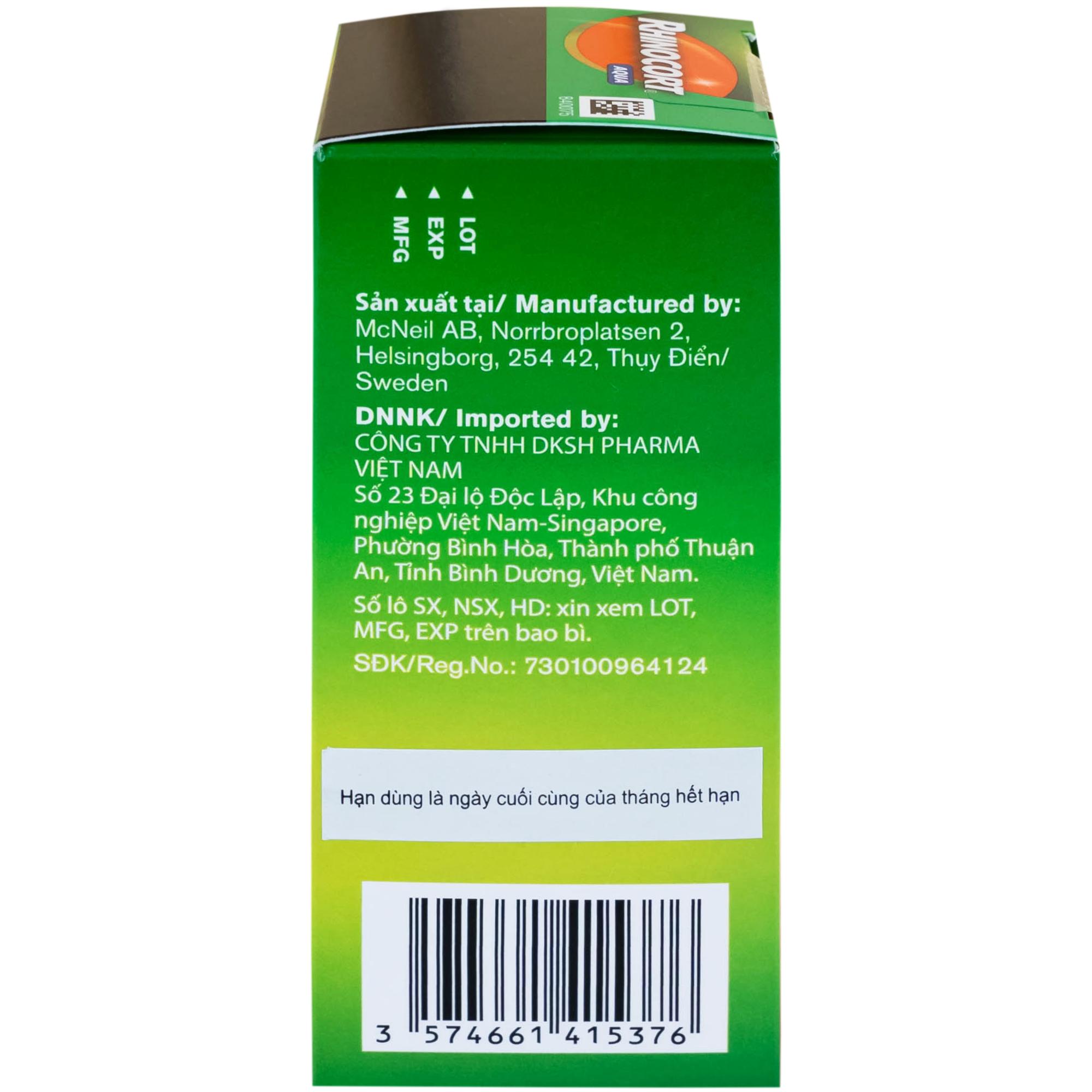 Thuốc Rhinocort Aqua 64mcg McNeil điều trị trong các trường hợp viêm mũi dị ứng quanh năm và viêm mũi dị ứng theo mùa (120 liều)