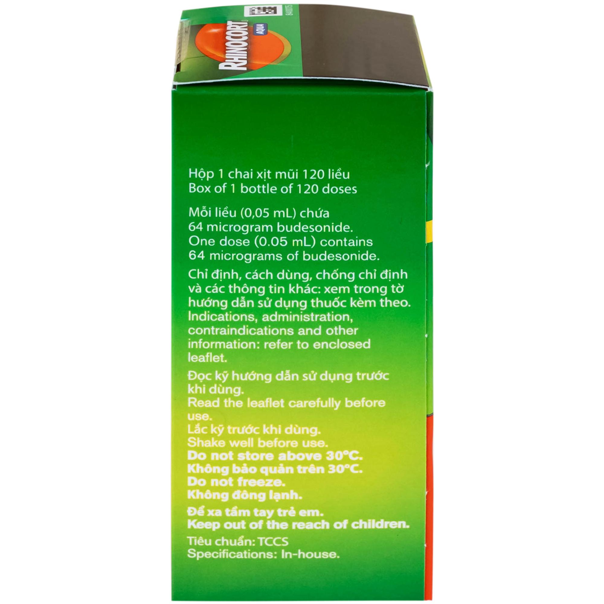 Thuốc Rhinocort Aqua 64mcg McNeil điều trị trong các trường hợp viêm mũi dị ứng quanh năm và viêm mũi dị ứng theo mùa (120 liều)