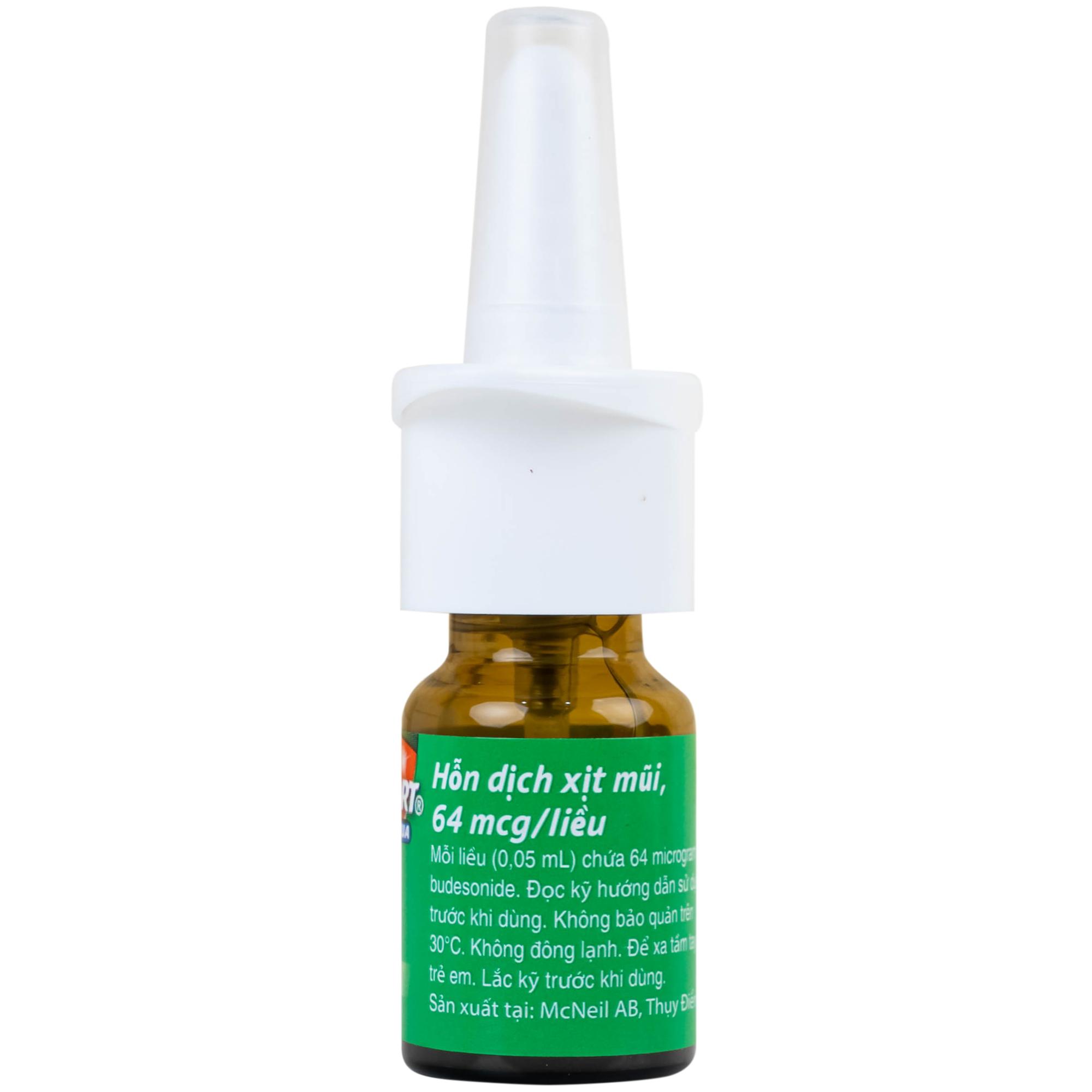 Thuốc Rhinocort Aqua 64mcg McNeil điều trị trong các trường hợp viêm mũi dị ứng quanh năm và viêm mũi dị ứng theo mùa (120 liều)