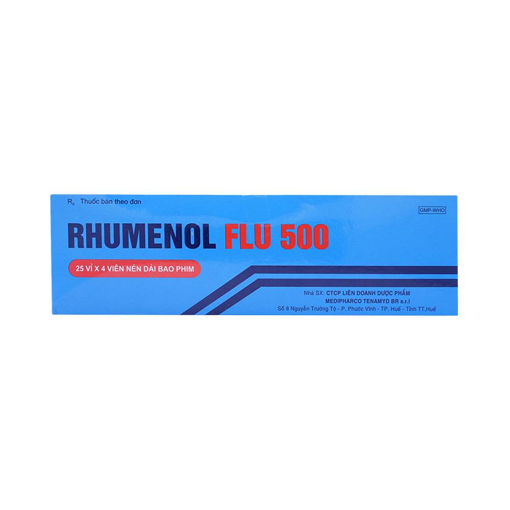 Thuốc Rhumenol Flu 500 Medipharco điều trị đau đầu, sốt từ nhẹ đến vừa (25 vỉ x 4 viên)