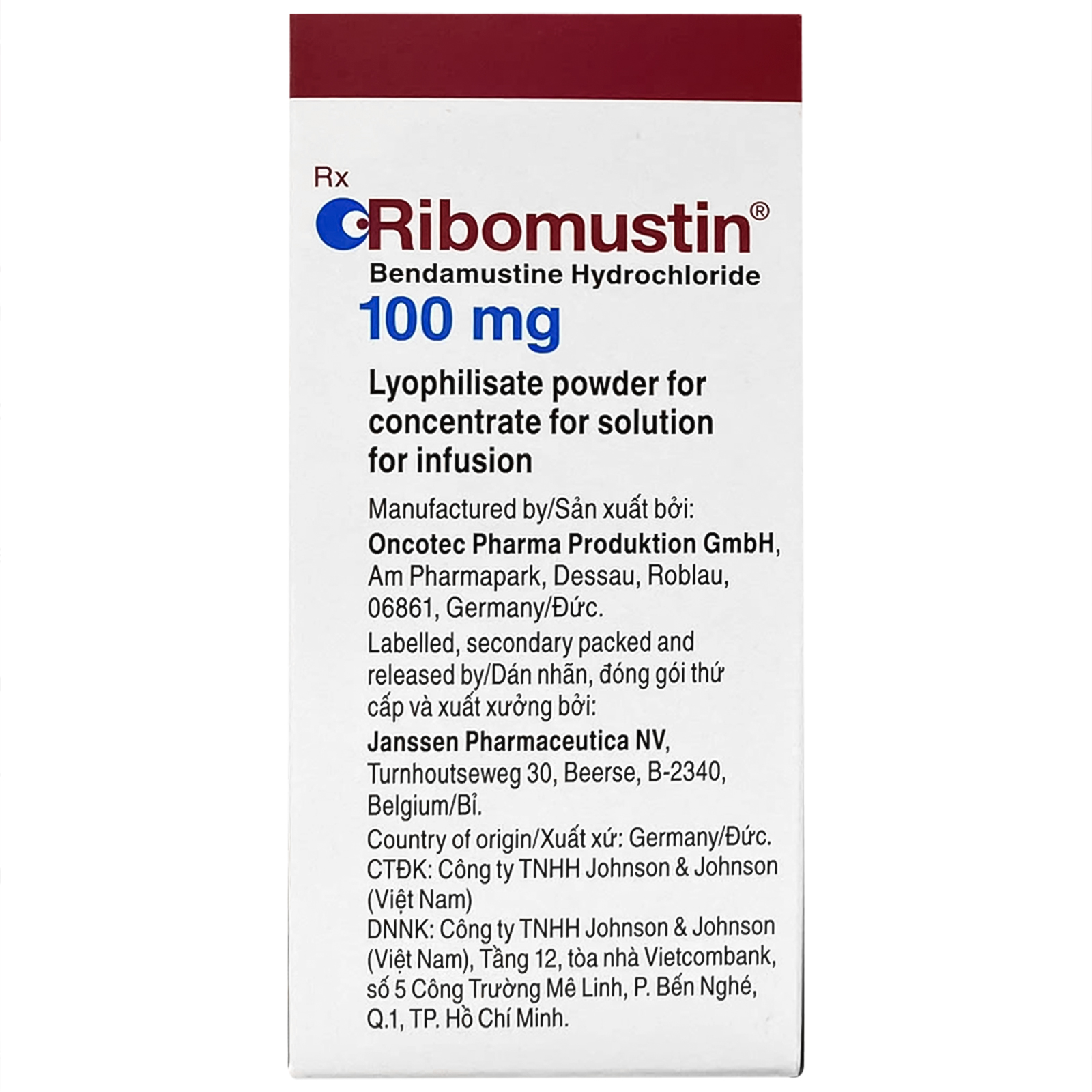 Thuốc Ribomustin 100 Janssen điều trị bệnh bạch cầu lympho mạn, u lympho không Hodgkin, đa u tủy