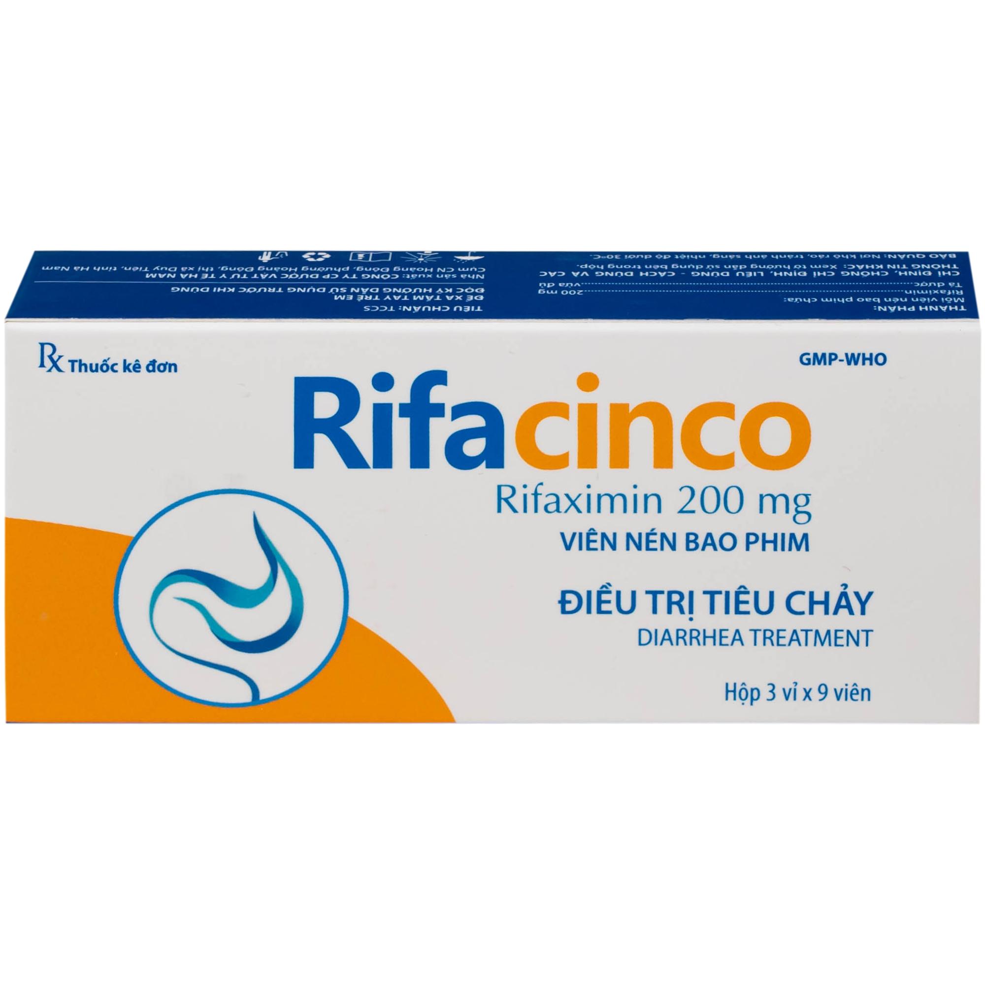 Thuốc Rifacinco 200mg Hà Nam điều trị tiêu chảy du lịch do E. coli không xâm nhập (3 vỉ x 9 viên)
