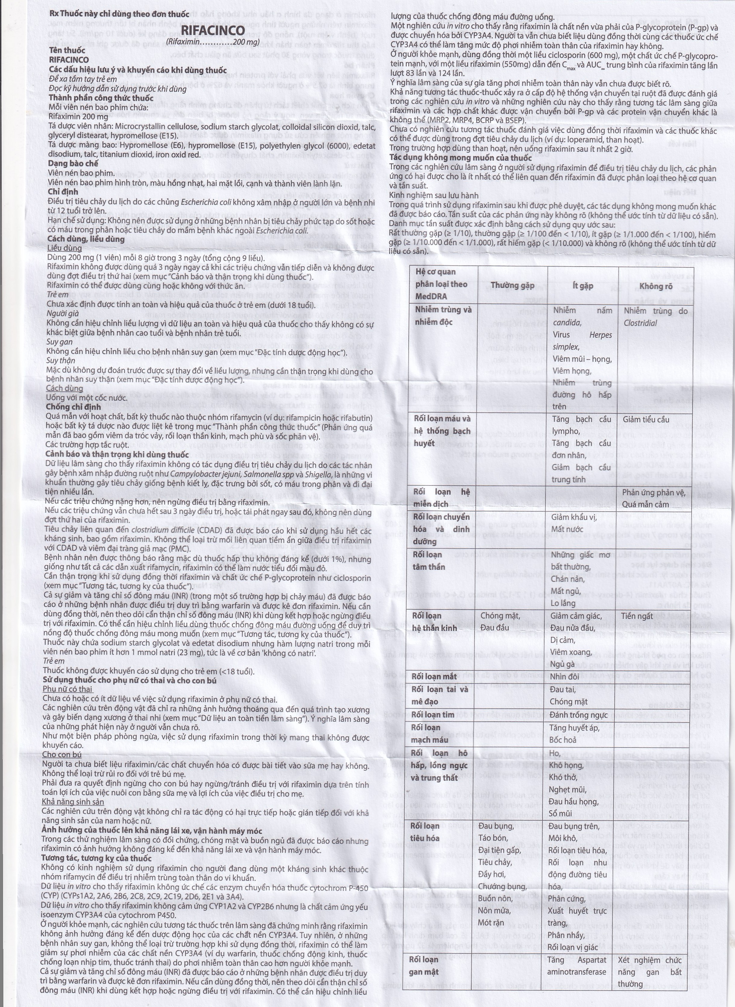 Thuốc Rifacinco 200mg Hà Nam điều trị tiêu chảy du lịch do E. coli không xâm nhập (3 vỉ x 9 viên)
