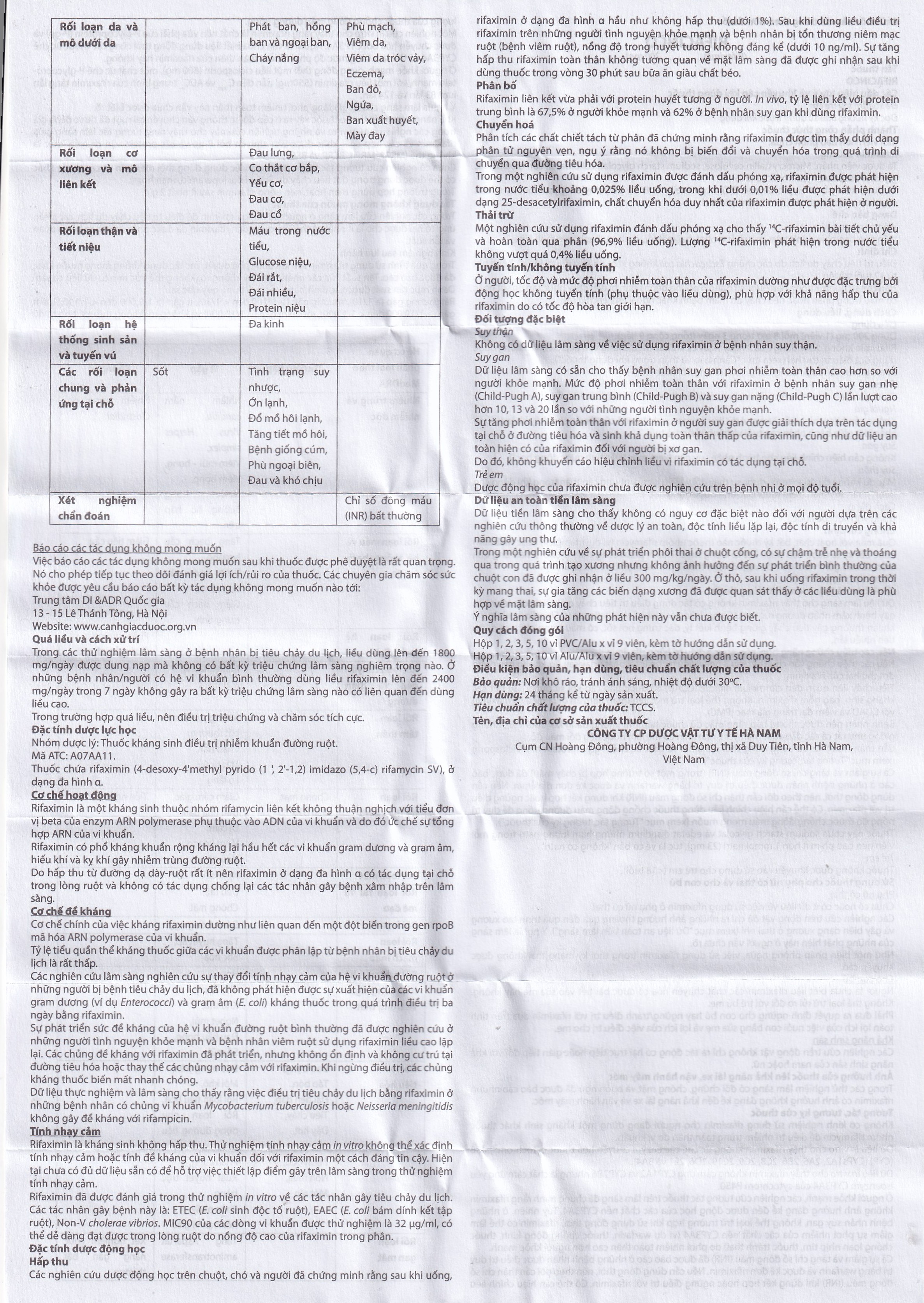 Thuốc Rifacinco 200mg Hà Nam điều trị tiêu chảy du lịch do E. coli không xâm nhập (3 vỉ x 9 viên)