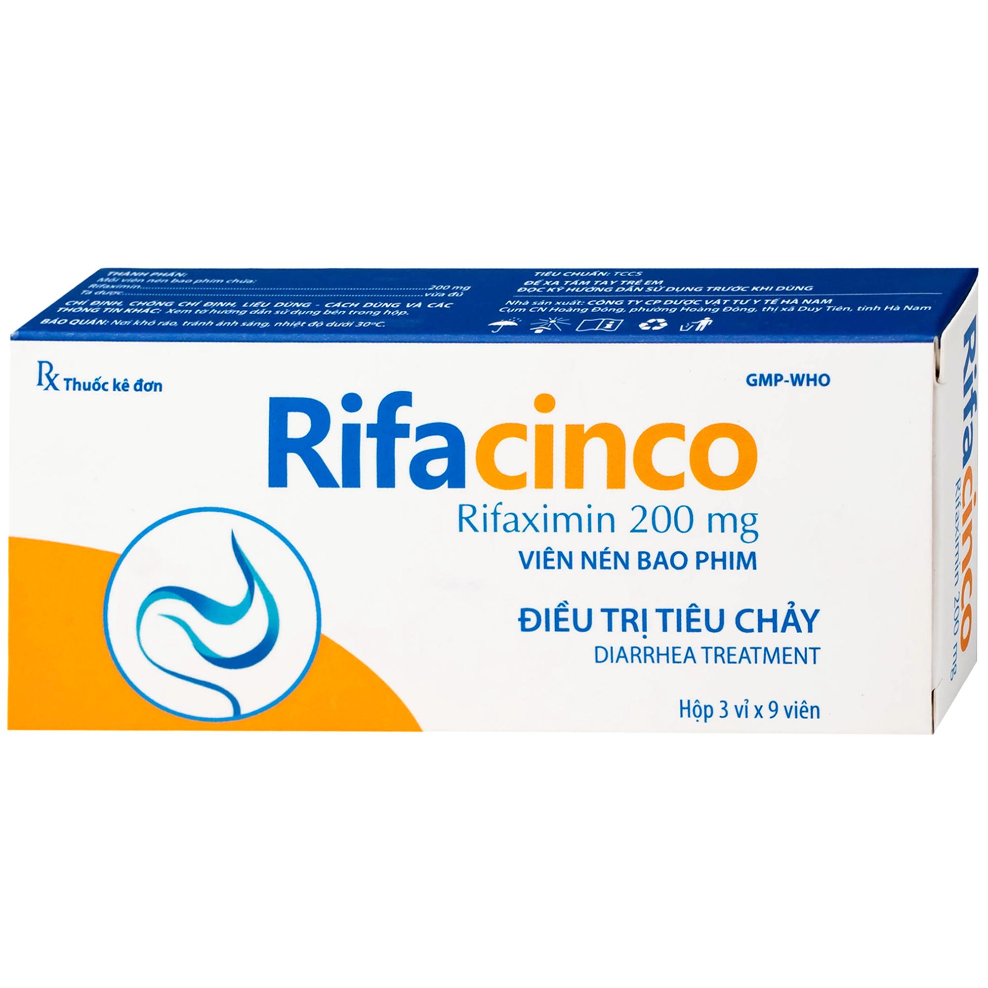 Thuốc Rifacinco 200mg Hà Nam điều trị tiêu chảy du lịch do E. coli không xâm nhập (3 vỉ x 9 viên)