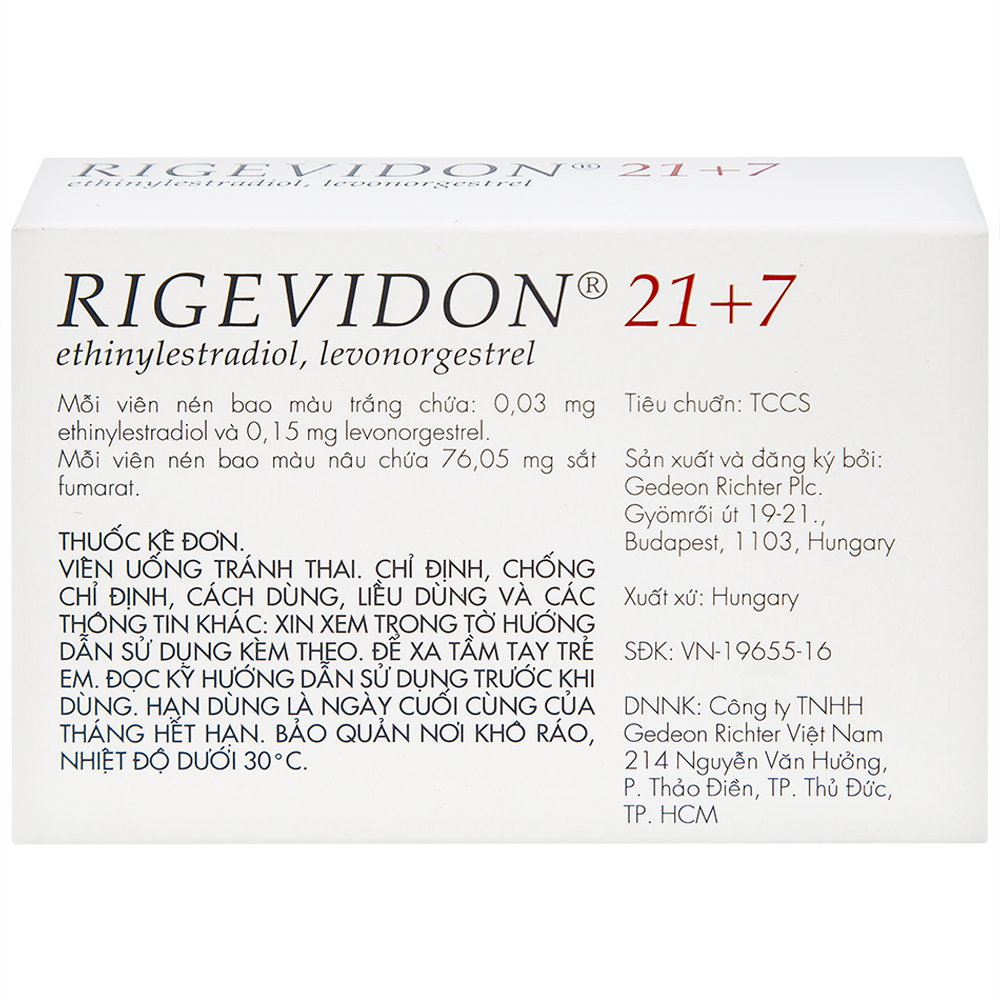 Thuốc Rigevidon 21+7 Gedeon dùng cho tránh thai (3 vỉ x 28 viên) 
