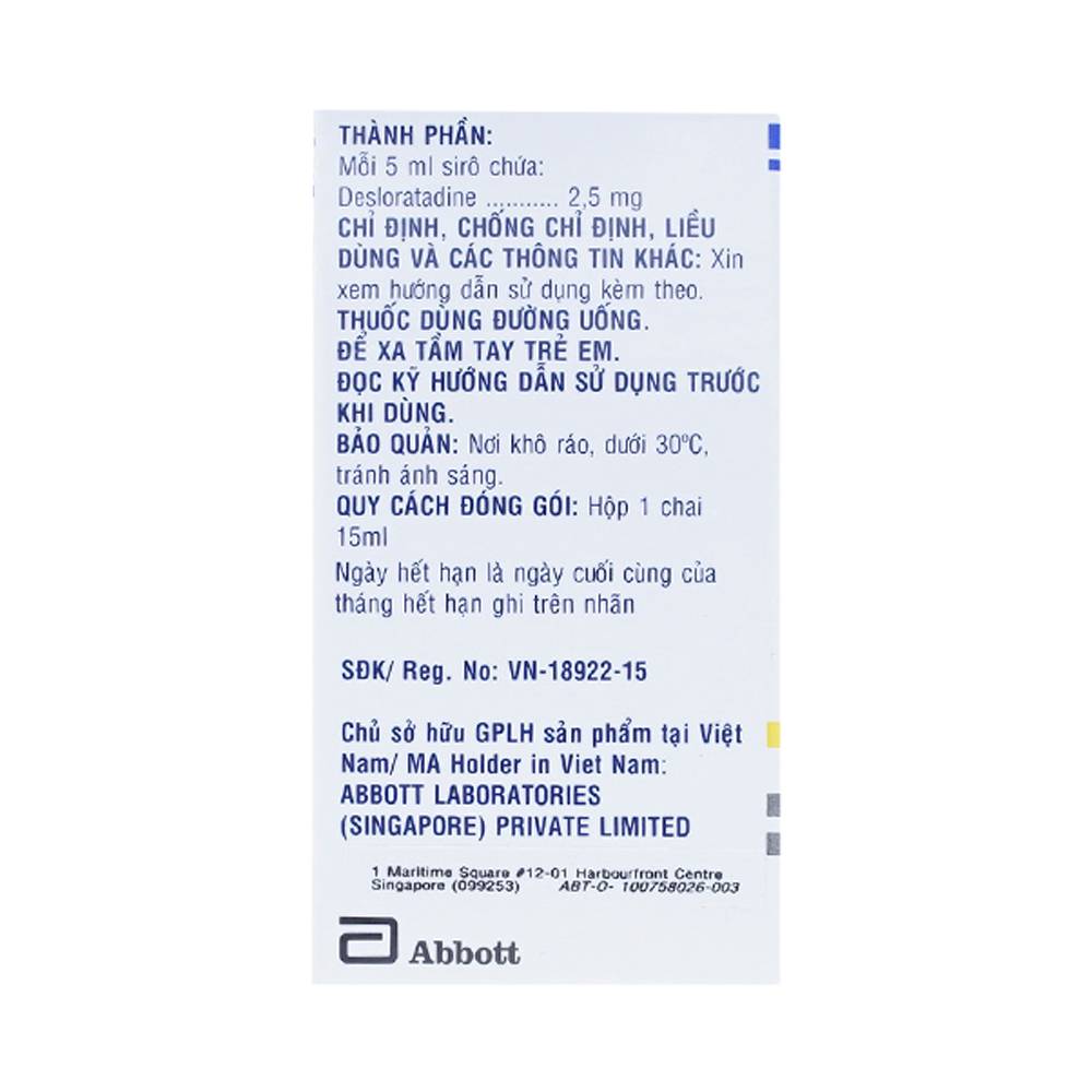 Syrup Rinofil 2.5mg/5ml Abbott giảm viêm mũi dị ứng (15ml) 