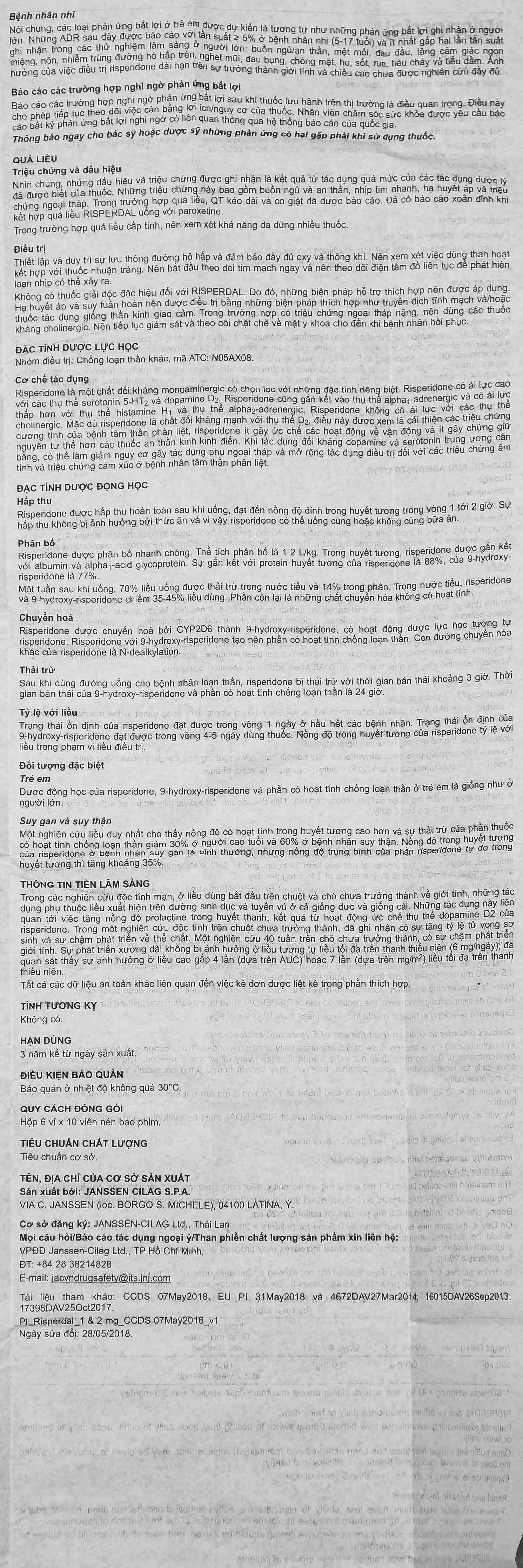 Thuốc Risperdal 2mg Janssen điều trị bệnh tâm thần phân liệt (6 vỉ x 10 viên)