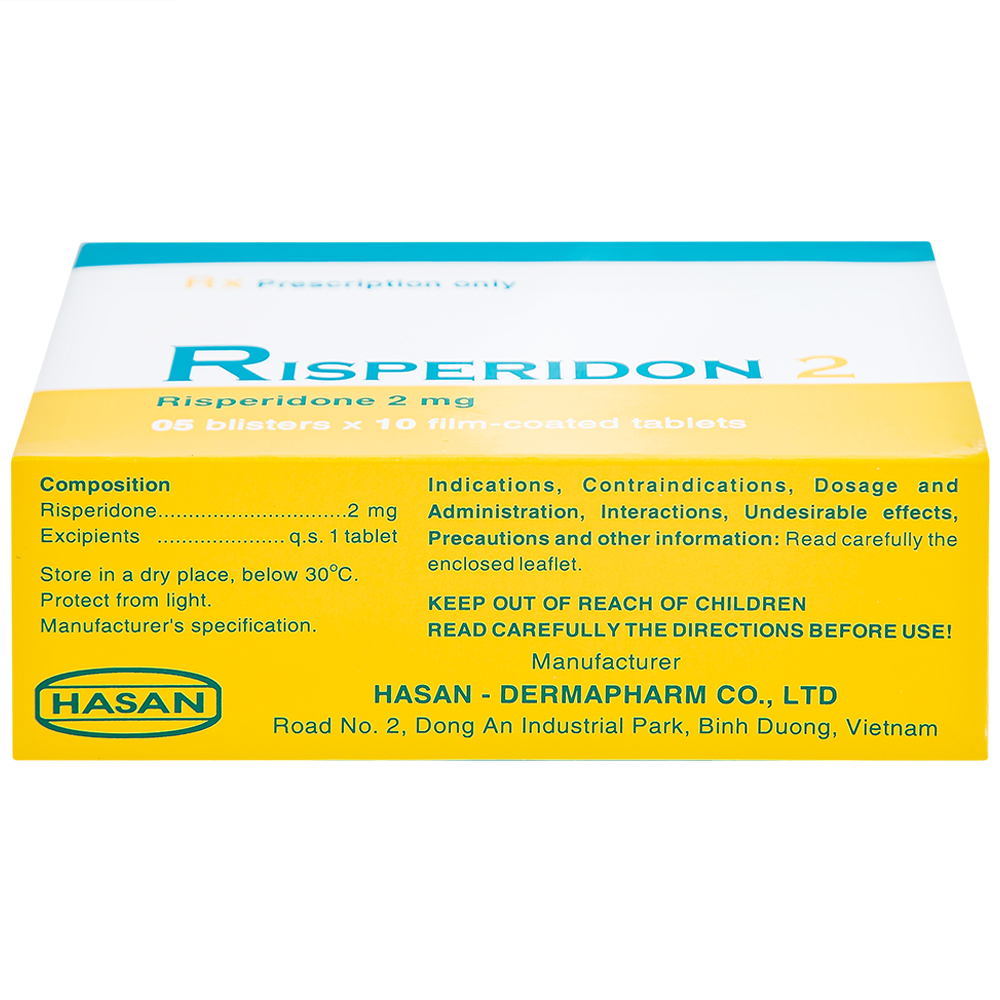 Thuốc Risperidon 2 Hasan điều trị bệnh tâm thần phân liệt (5 vỉ x 10 viên) 