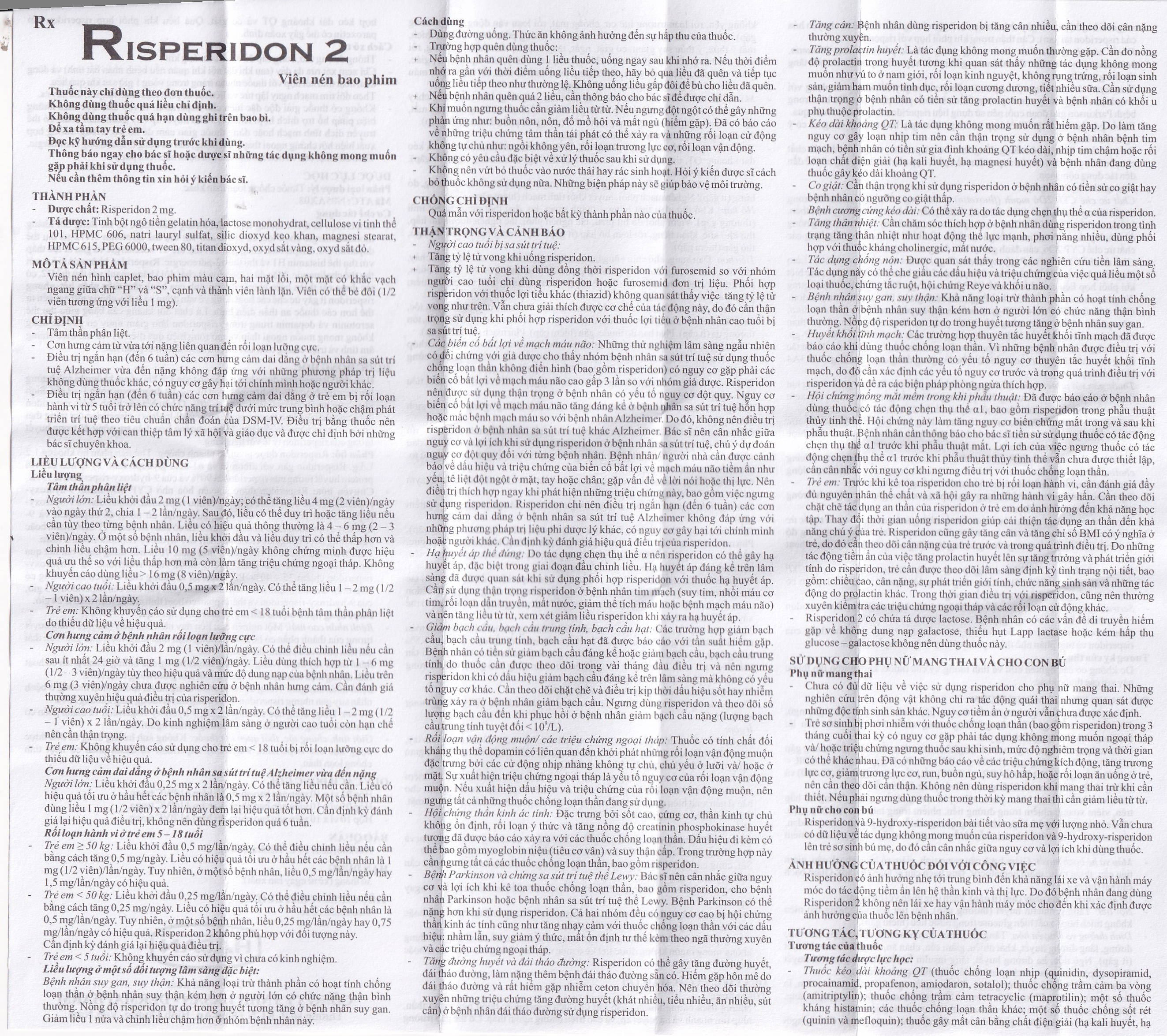 Thuốc Risperidon 2 Hasan điều trị bệnh tâm thần phân liệt (5 vỉ x 10 viên) 